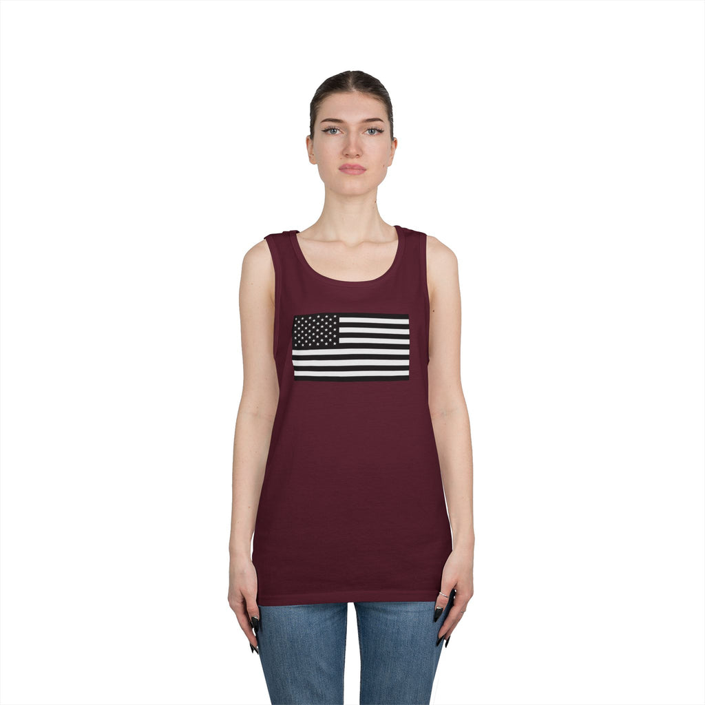 Black and White American Flag Heavy Cotton Tank Top