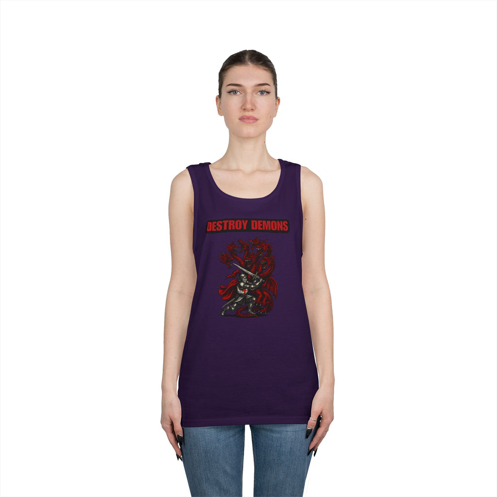 Destroy Demons Crusader Knight vs Dragon Heavy Cotton Tank Top