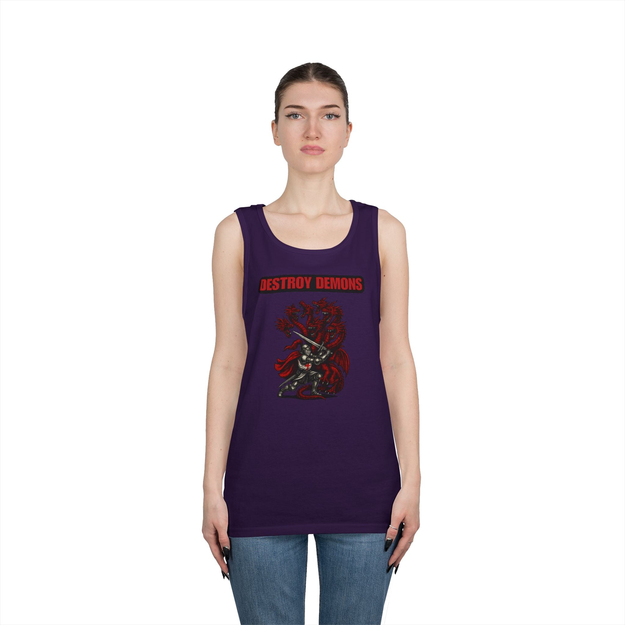 Destroy Demons Crusader Knight vs Dragon Heavy Cotton Tank Top