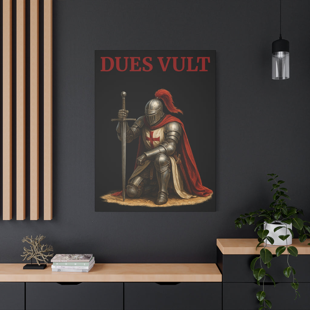 Crusader Knight Dues Vult Matte Canvas Wall Art, Dues Vult Decor, Medieval Artwork
