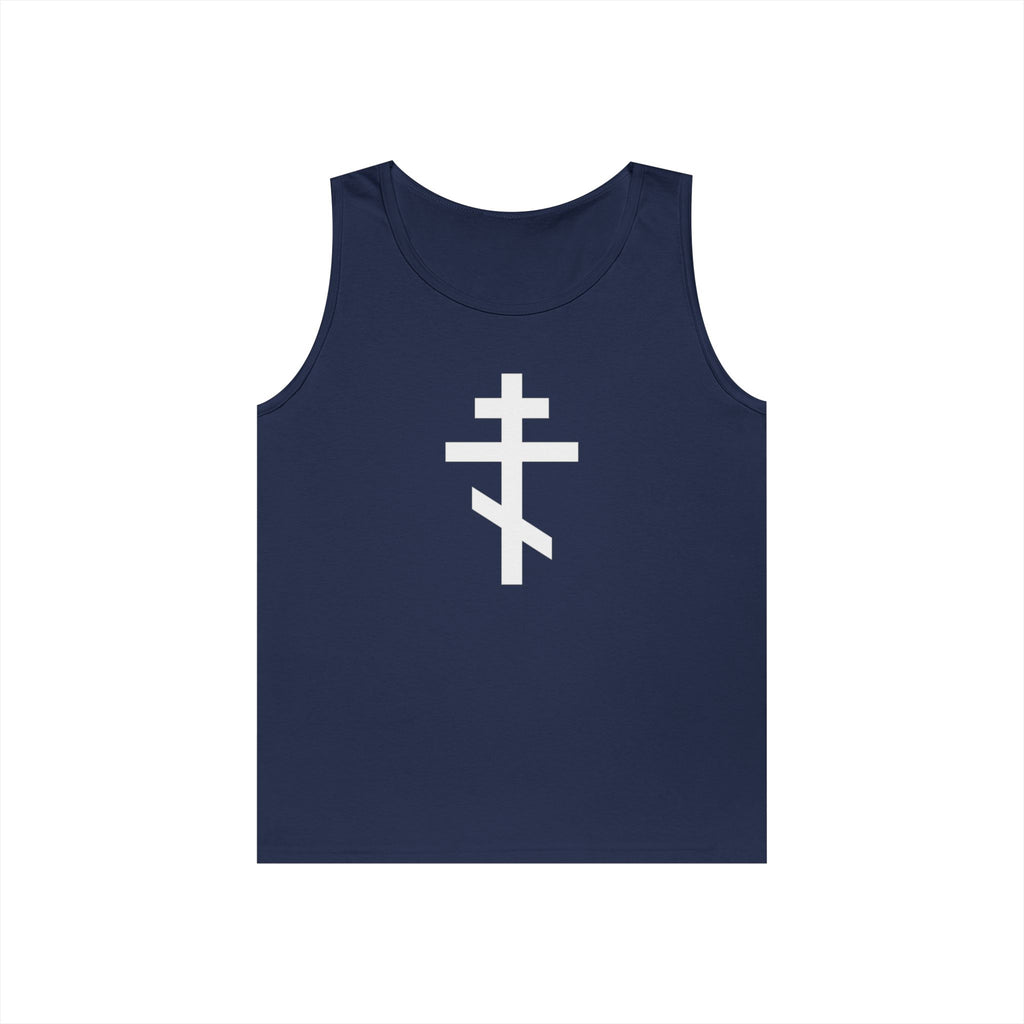 Crucifix White Unisex Heavy Cotton Tank Top with Cross Design