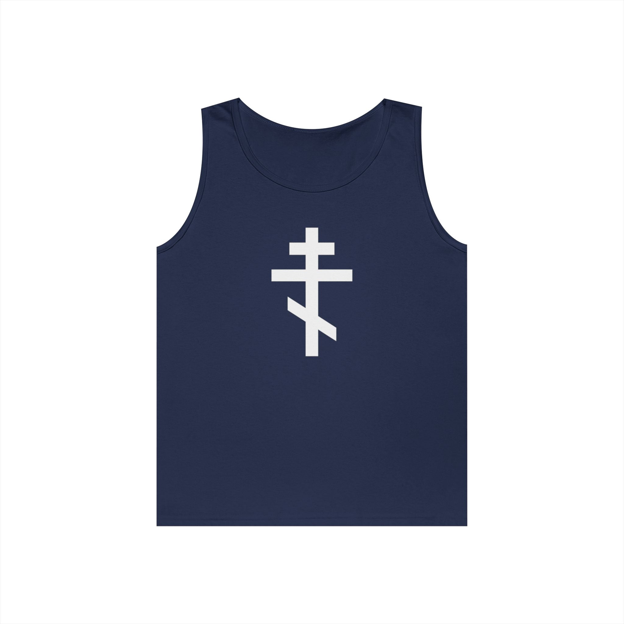 Crucifix White Unisex Heavy Cotton Tank Top with Cross Design