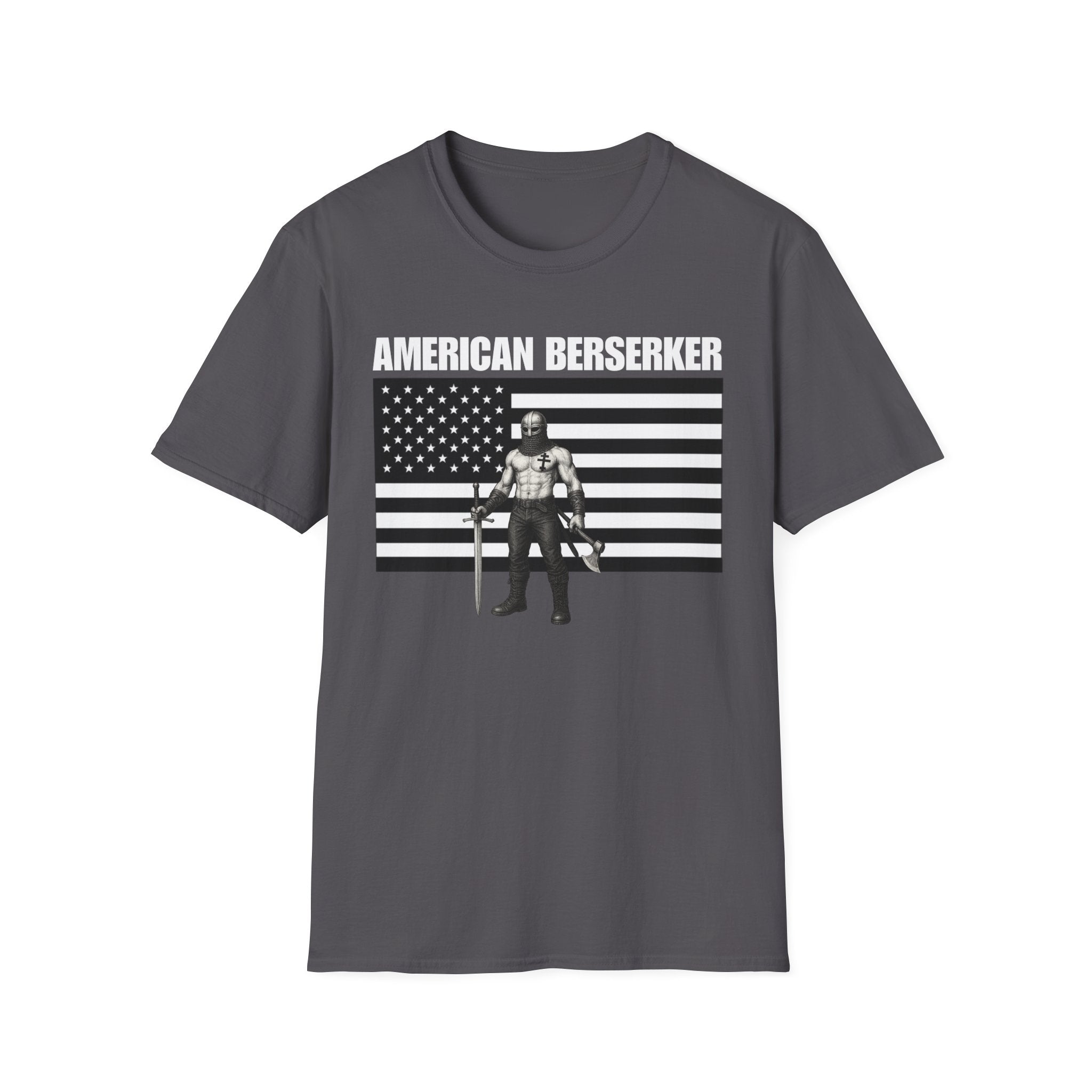 Bold American Berserker Black and White Softstyle T-Shirt