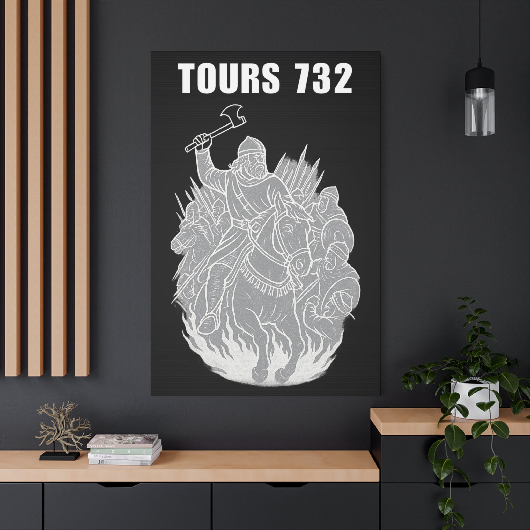 Battle of Tours 732 AD Charles "The Hammer" Martel and Franks Black and White Scene Matte Canvas Wall Art, Home Décor