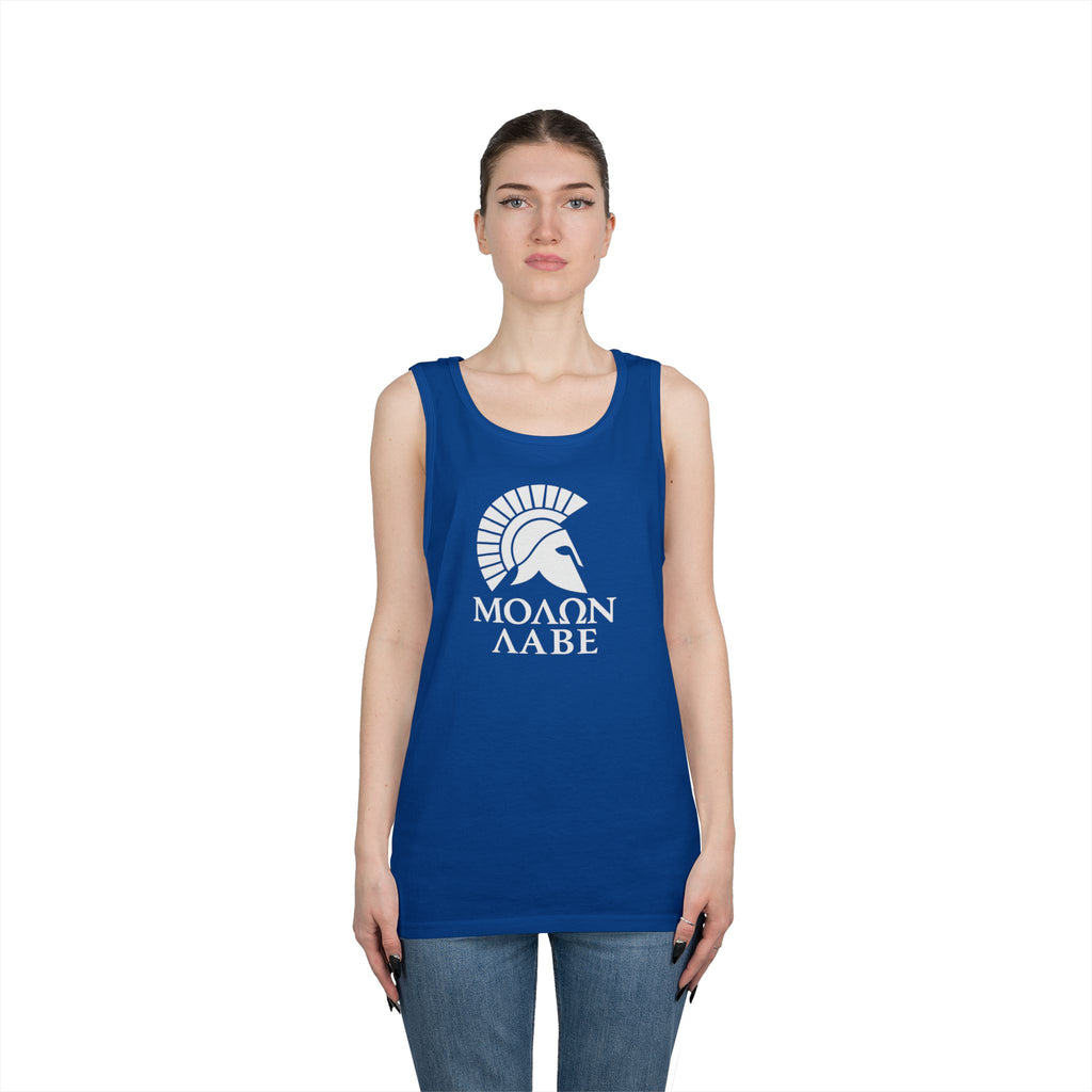 Molon Labe "Come and Take It!" in Greek Large Text White Design Heavy Cotton Tank Top