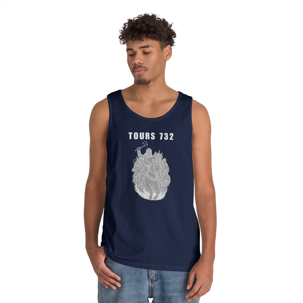 Tours 732 Charles "The Hammer" Martel "TOURS 732" Text Graphic Heavy Cotton Tank Top
