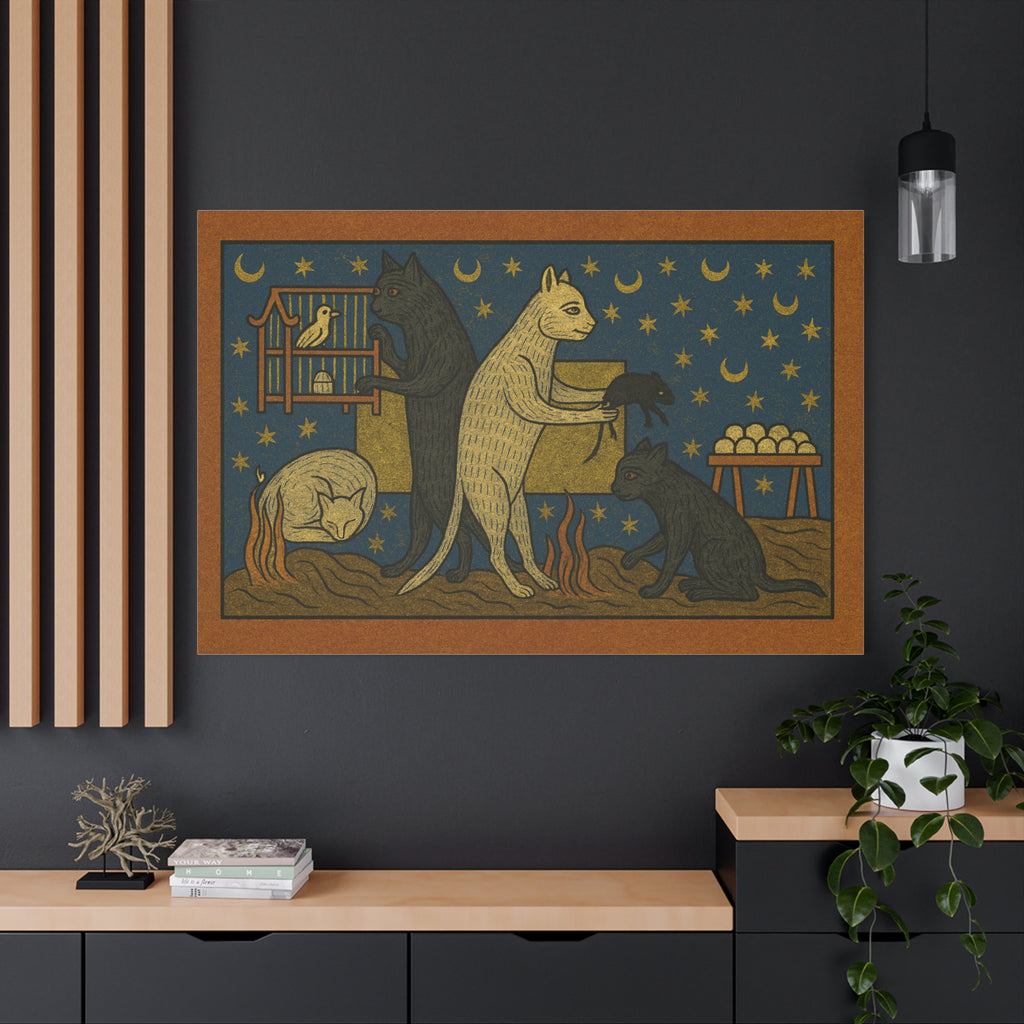 Whimsical Medieval Cats Art Print, Home Decor, Wall Art, Gift for Cat Lovers, Unique Canvas Decor