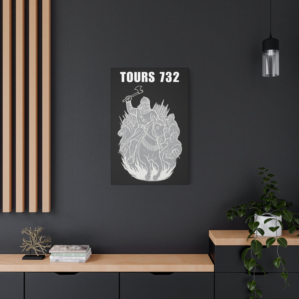 Battle of Tours 732 AD Charles "The Hammer" Martel and Franks Black and White Scene Matte Canvas Wall Art, Home Décor