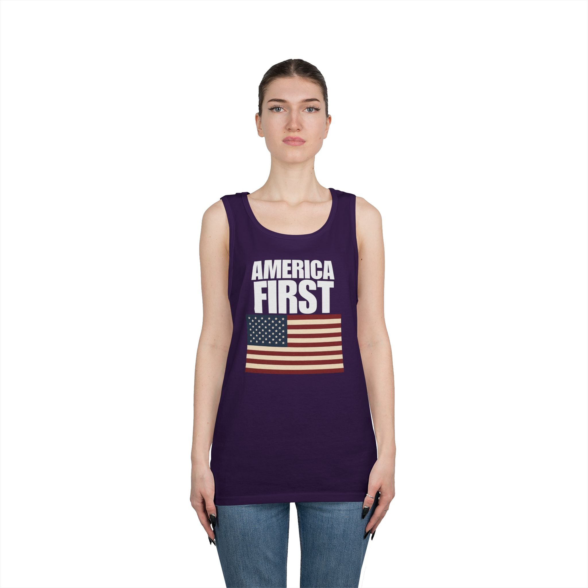 America First American Flag Heavy Cotton Tank Top