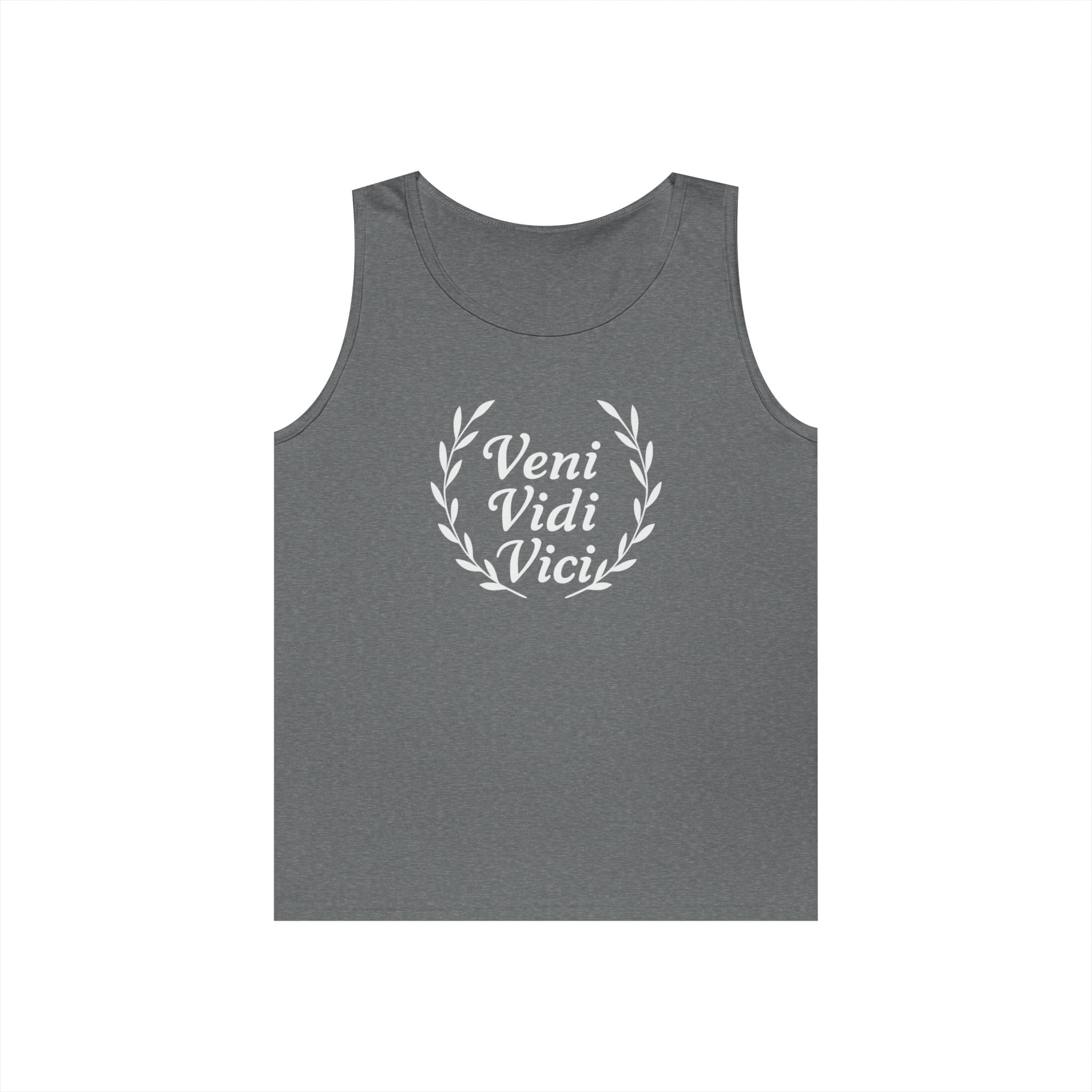 Veni Vidi Vici White Text Unisex Heavy Cotton Tank Top