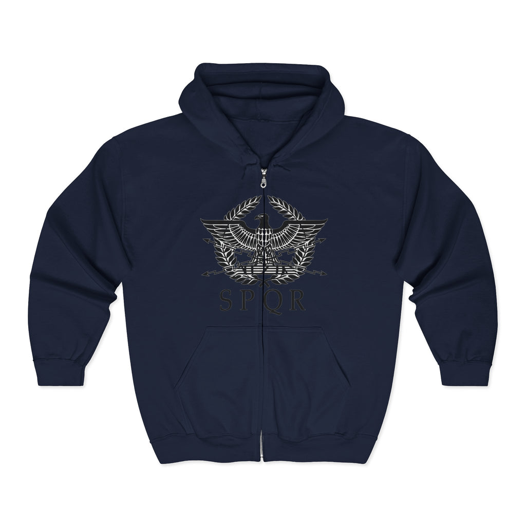 Roman Eagle SPQR Black Design Zip Up Hoodie Sweatshirt