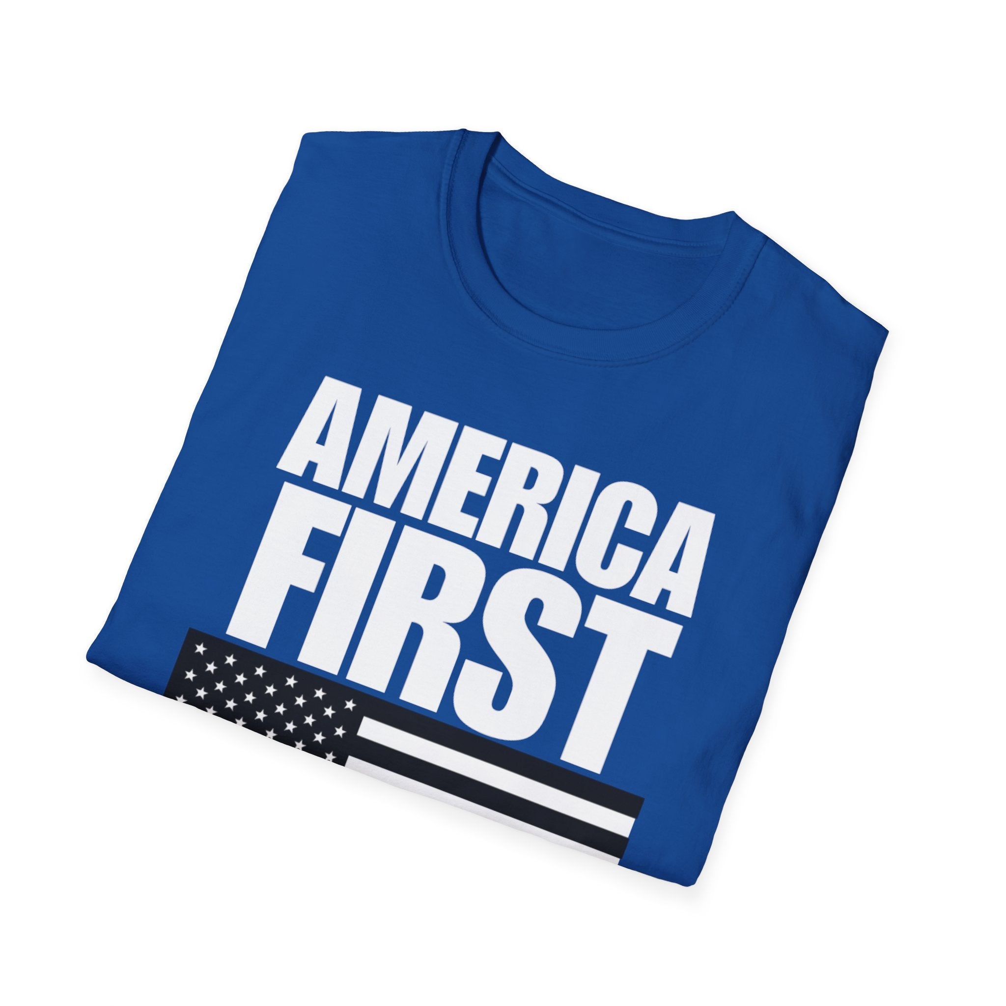 America First Black and White American Flag Softstyle Cotton Shirt T-Shirt