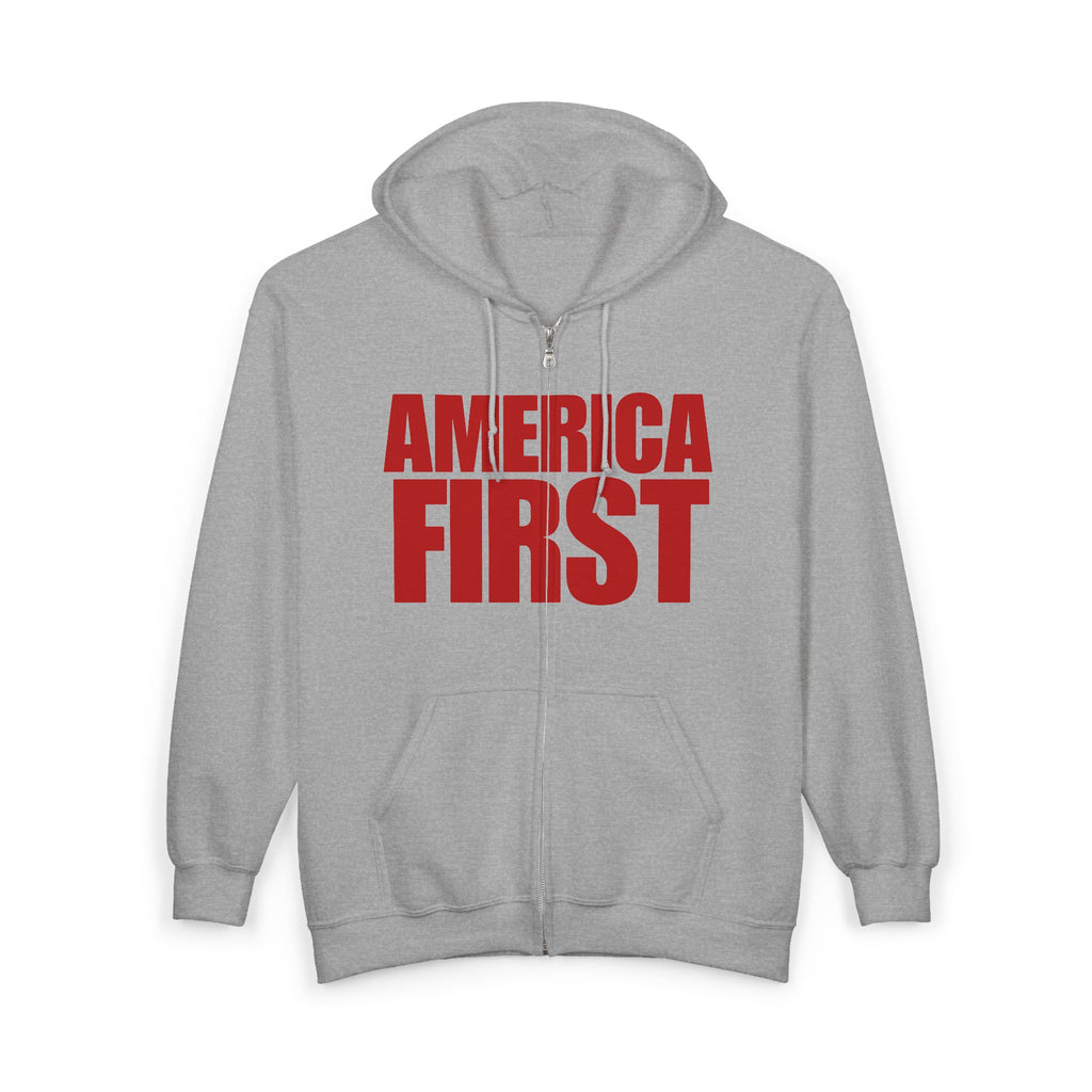 'America First' Red Print Full Zip Up Hoodie Sweatshirt