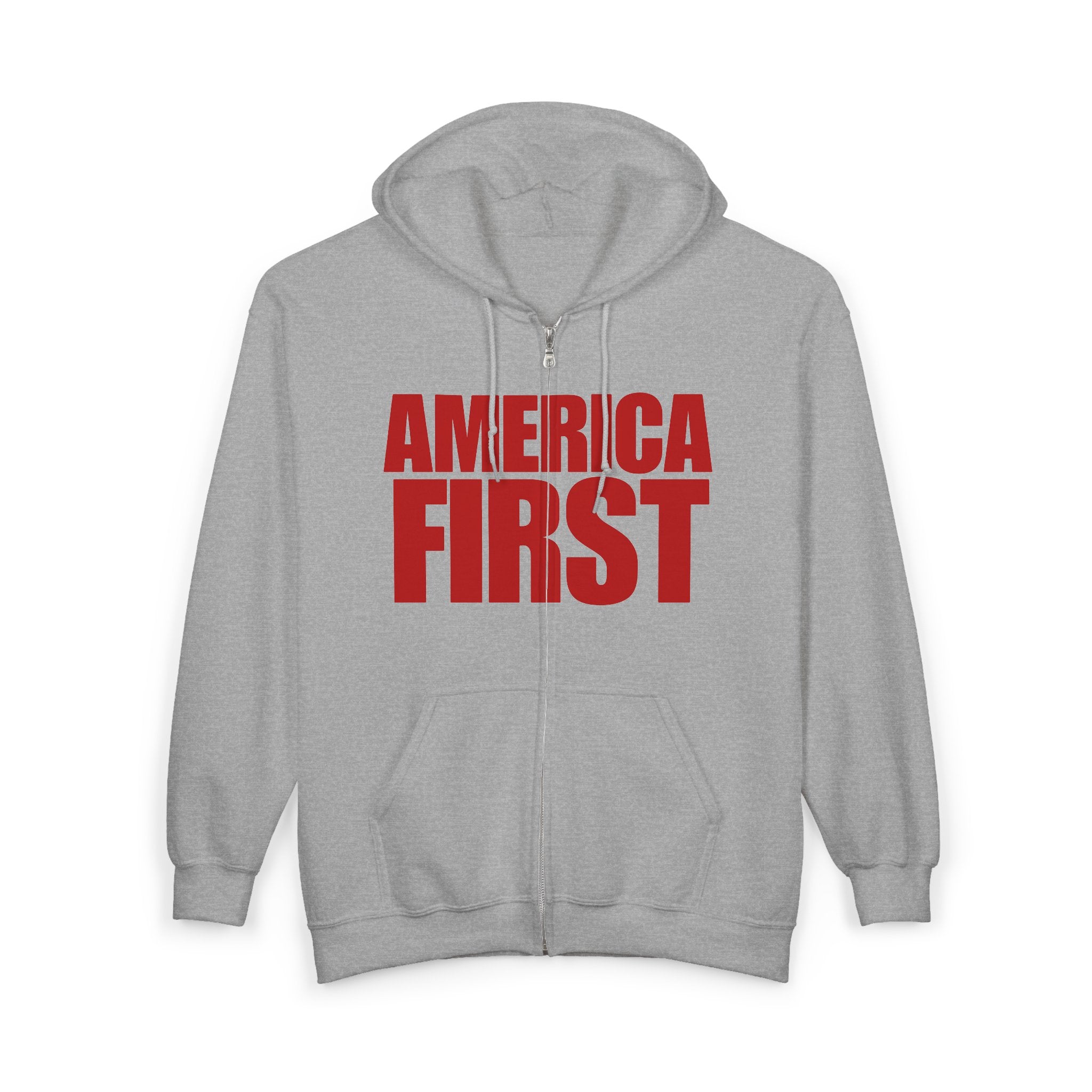 'America First' Red Print Full Zip Up Hoodie Sweatshirt