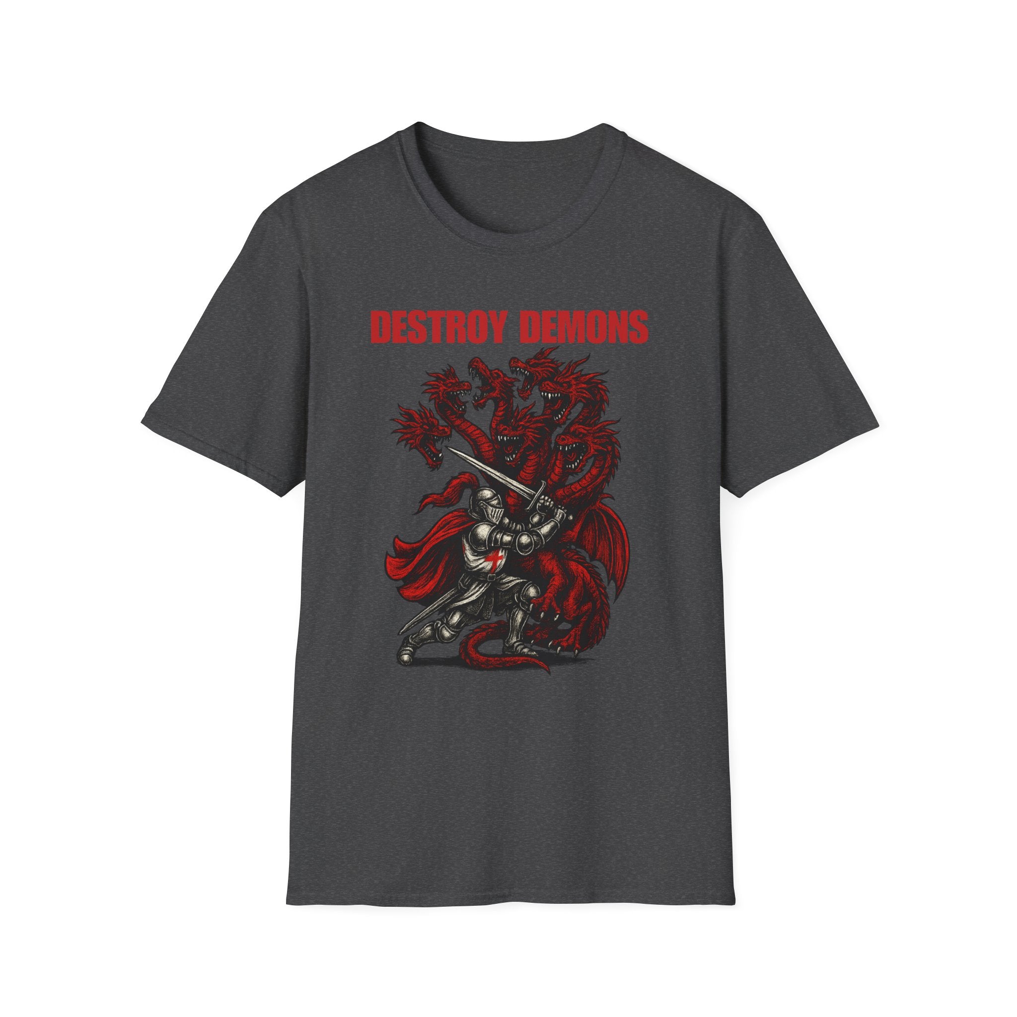Destroy Demons Crusader Knight vs Dragon  Softstyle T-Shirt