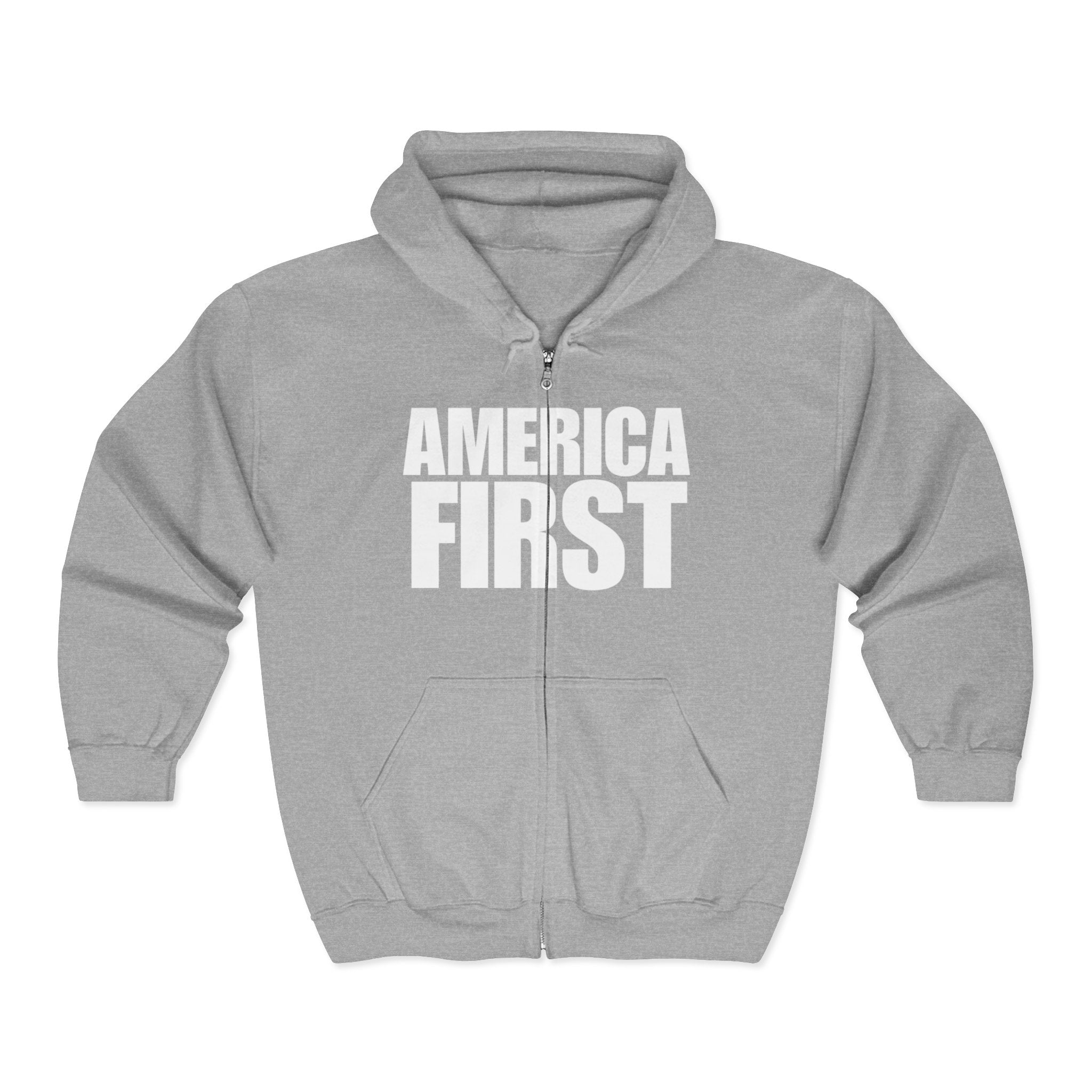 'America First' White Print Full Zip Up Hoodie Sweatshirt