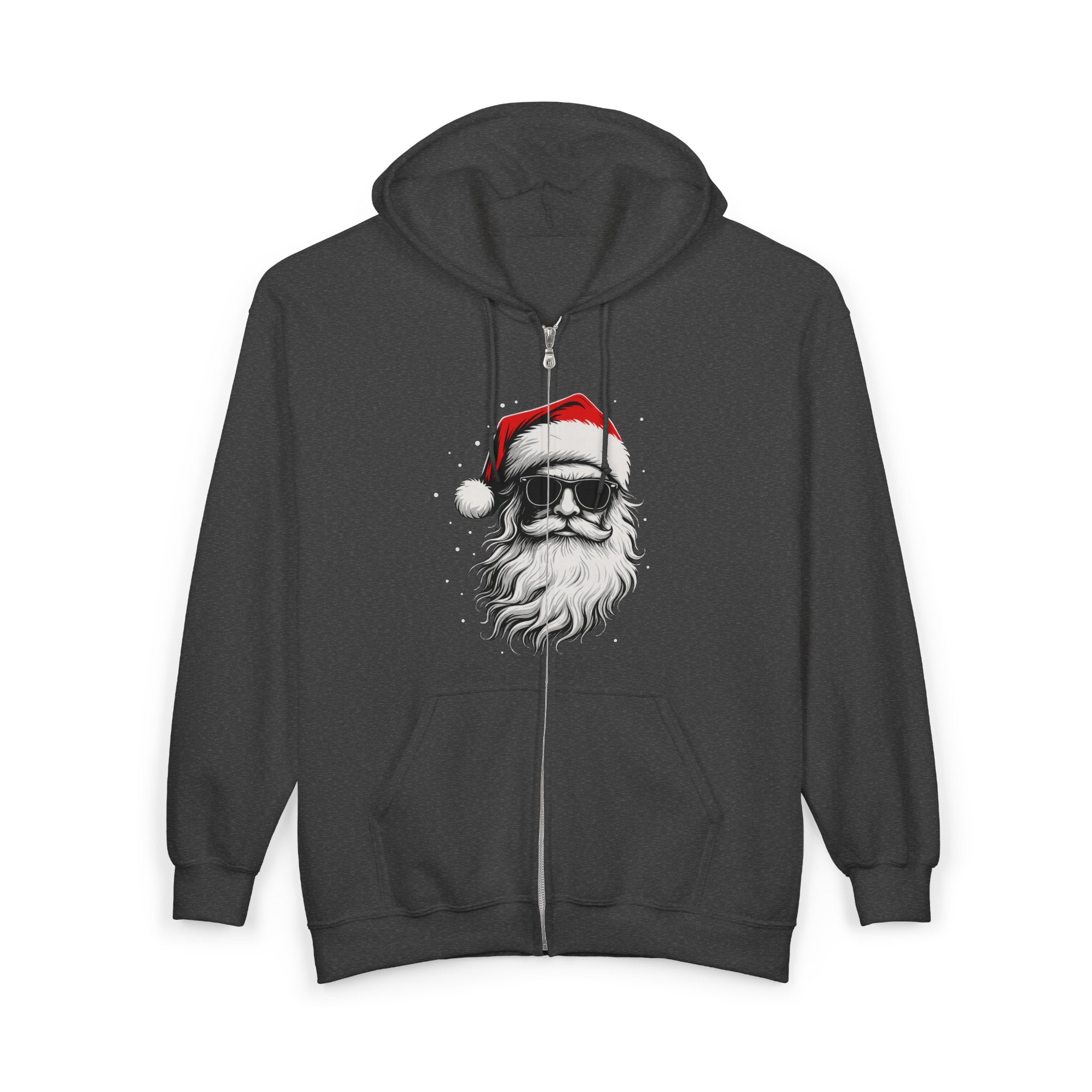 Santa with Sunglasses Full Zip Up Hoodie | Funny Christmas Hoodie