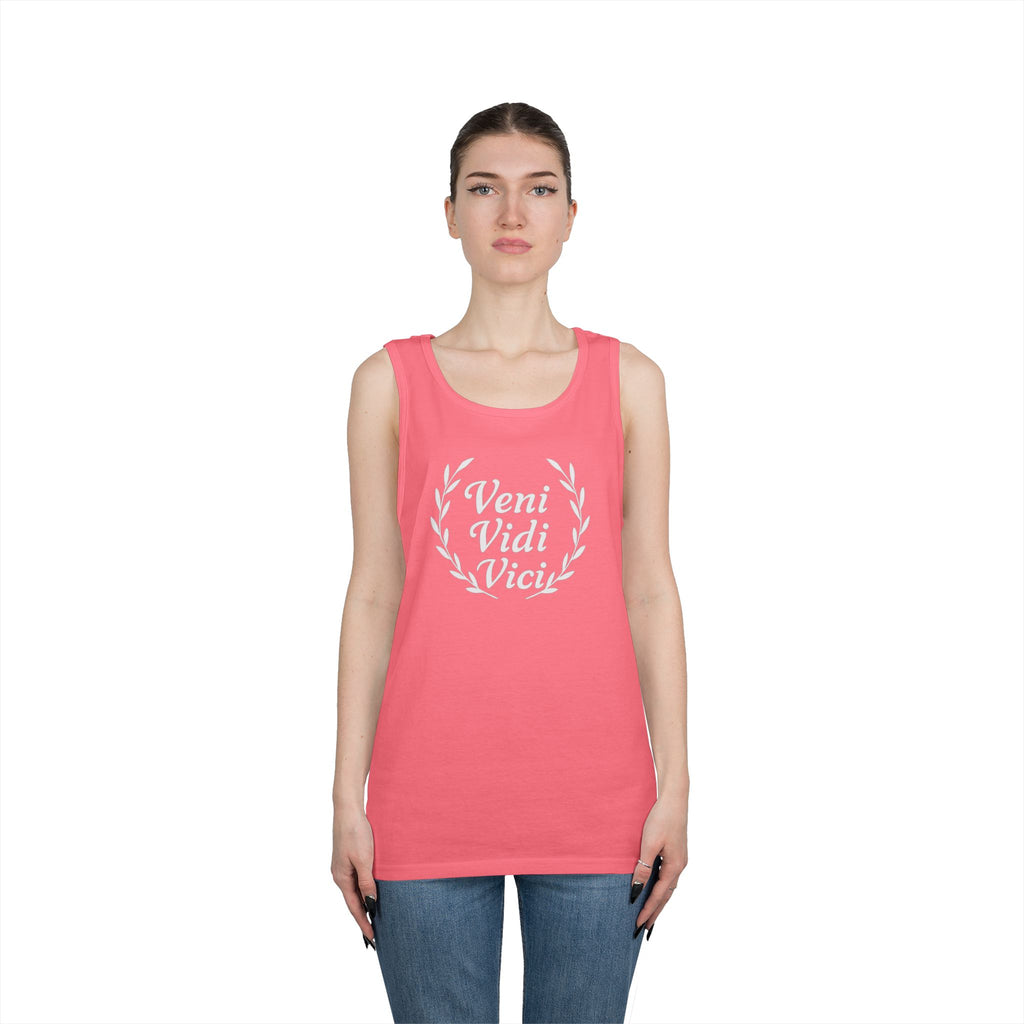 Veni Vidi Vici White Text Unisex Heavy Cotton Tank Top