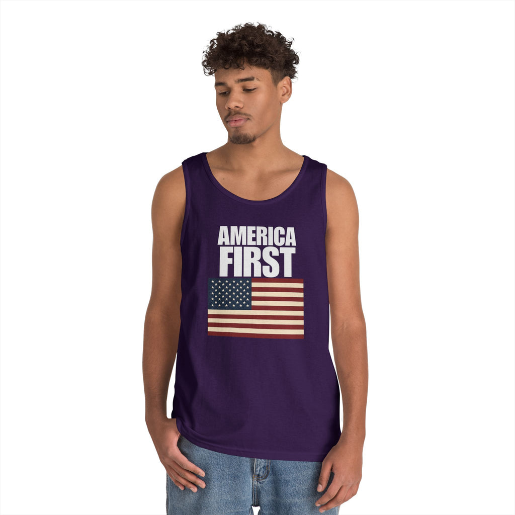 America First American Flag Heavy Cotton Tank Top