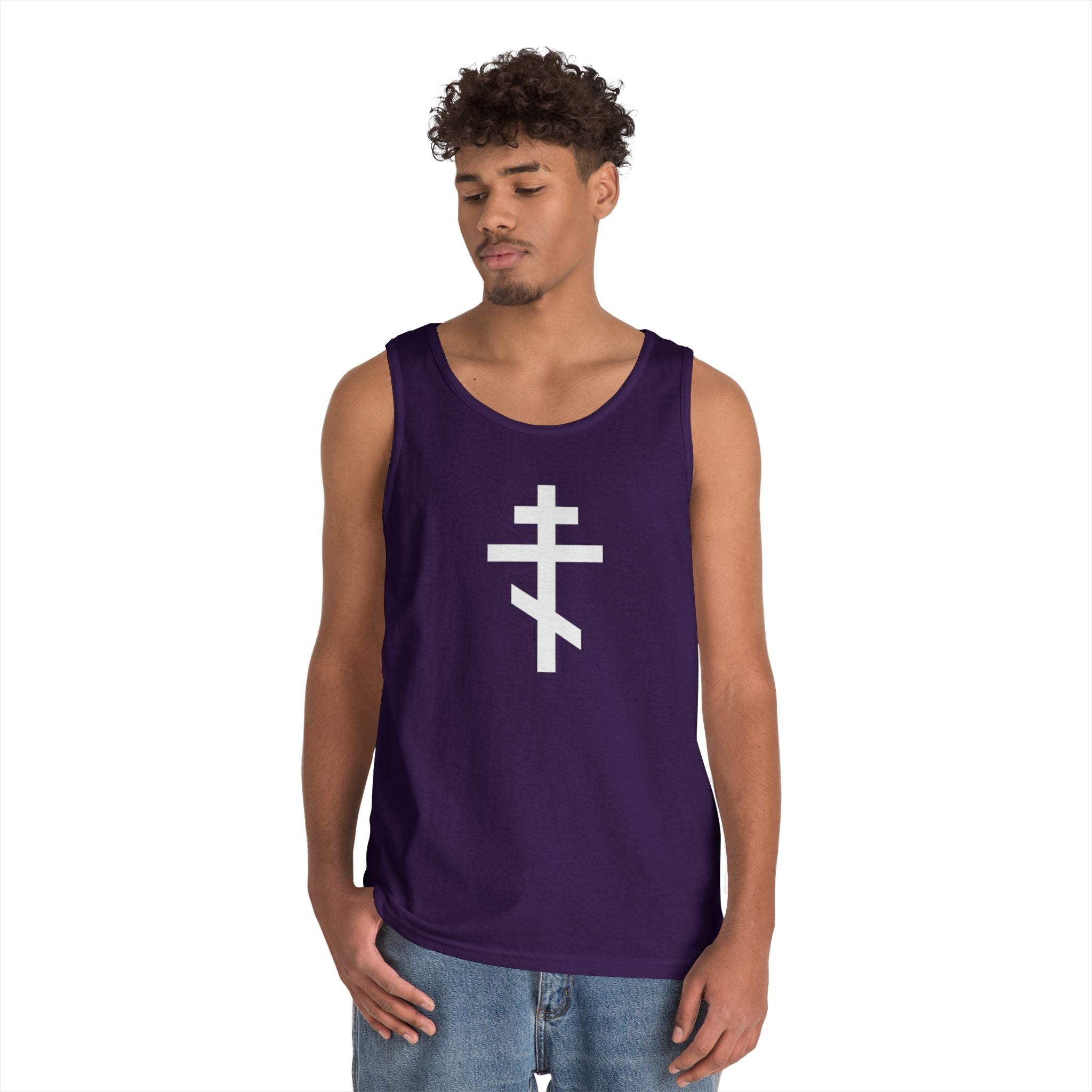 Crucifix White Unisex Heavy Cotton Tank Top with Cross Design
