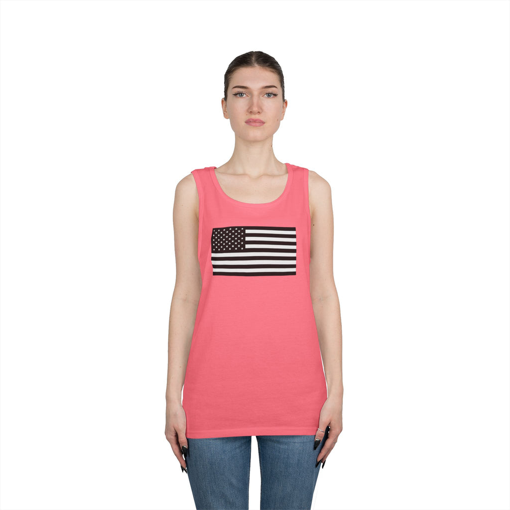Black and White American Flag Heavy Cotton Tank Top