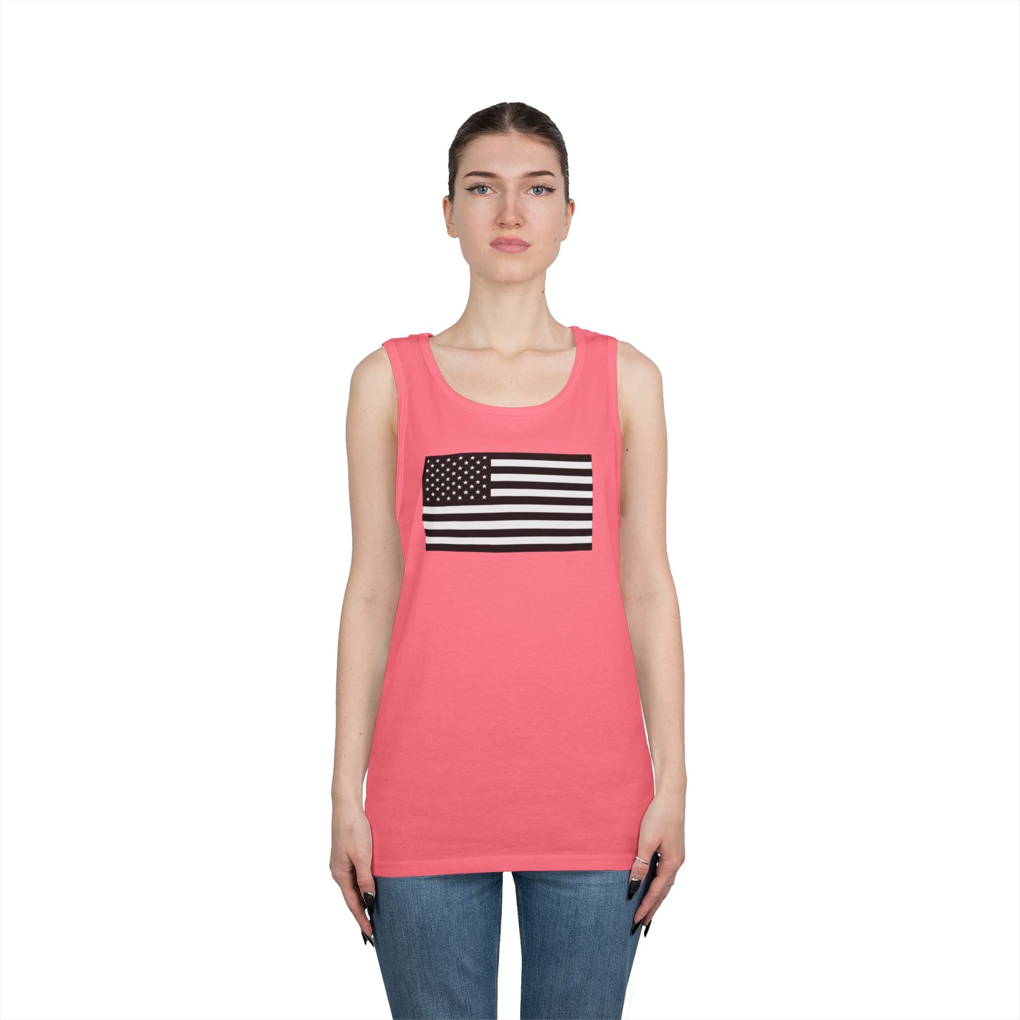 Black and White American Flag Heavy Cotton Tank Top