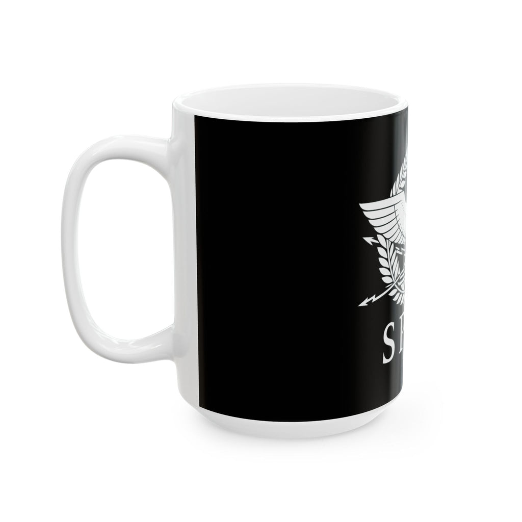 SPQR White Roman Eagle Design Black Ceramic Mug
