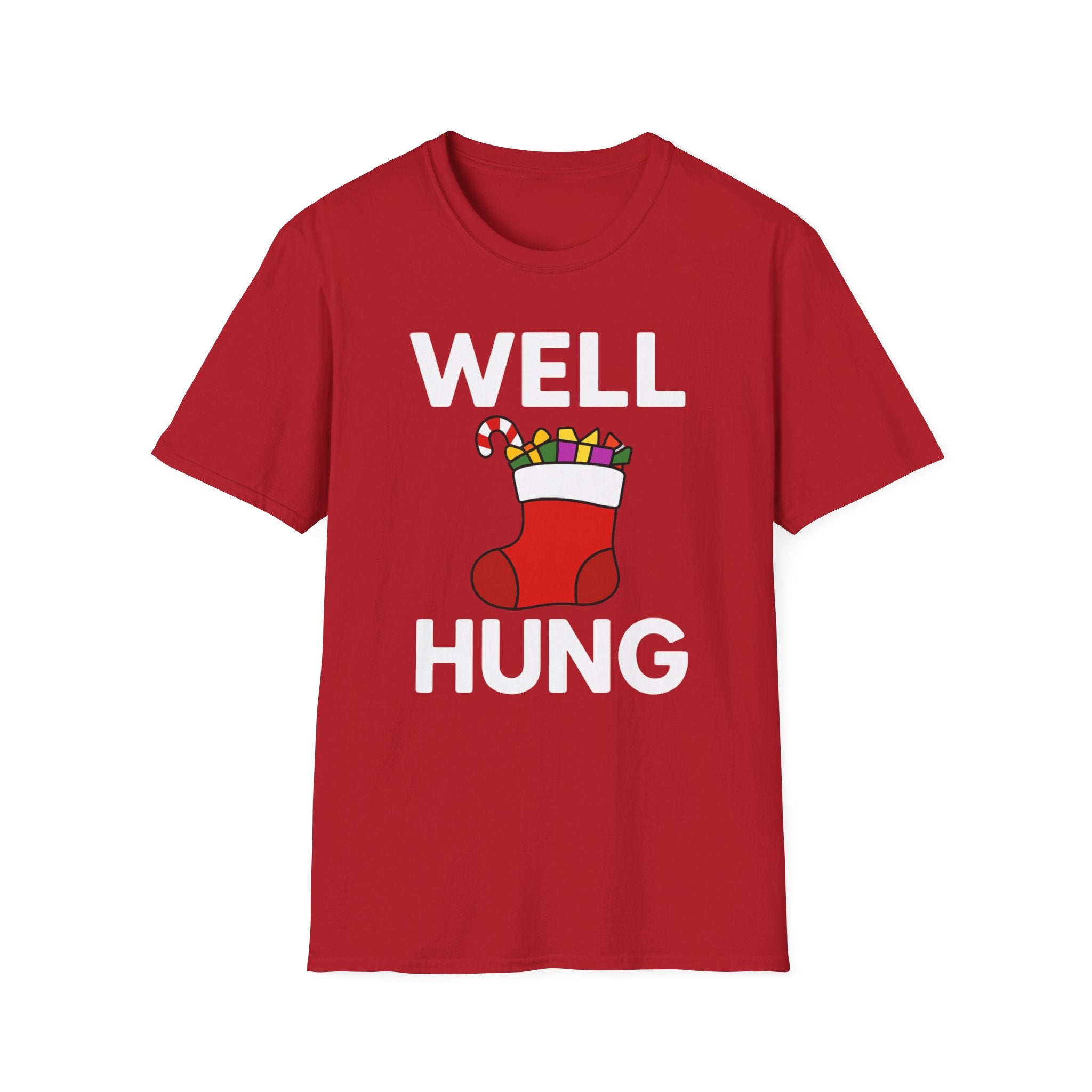 Well Hung Christmas T-Shirt | Funny Holiday Tee | Christmas Stocking Humor Shirt
