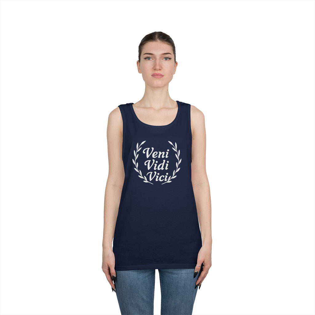 Veni Vidi Vici White Text Unisex Heavy Cotton Tank Top