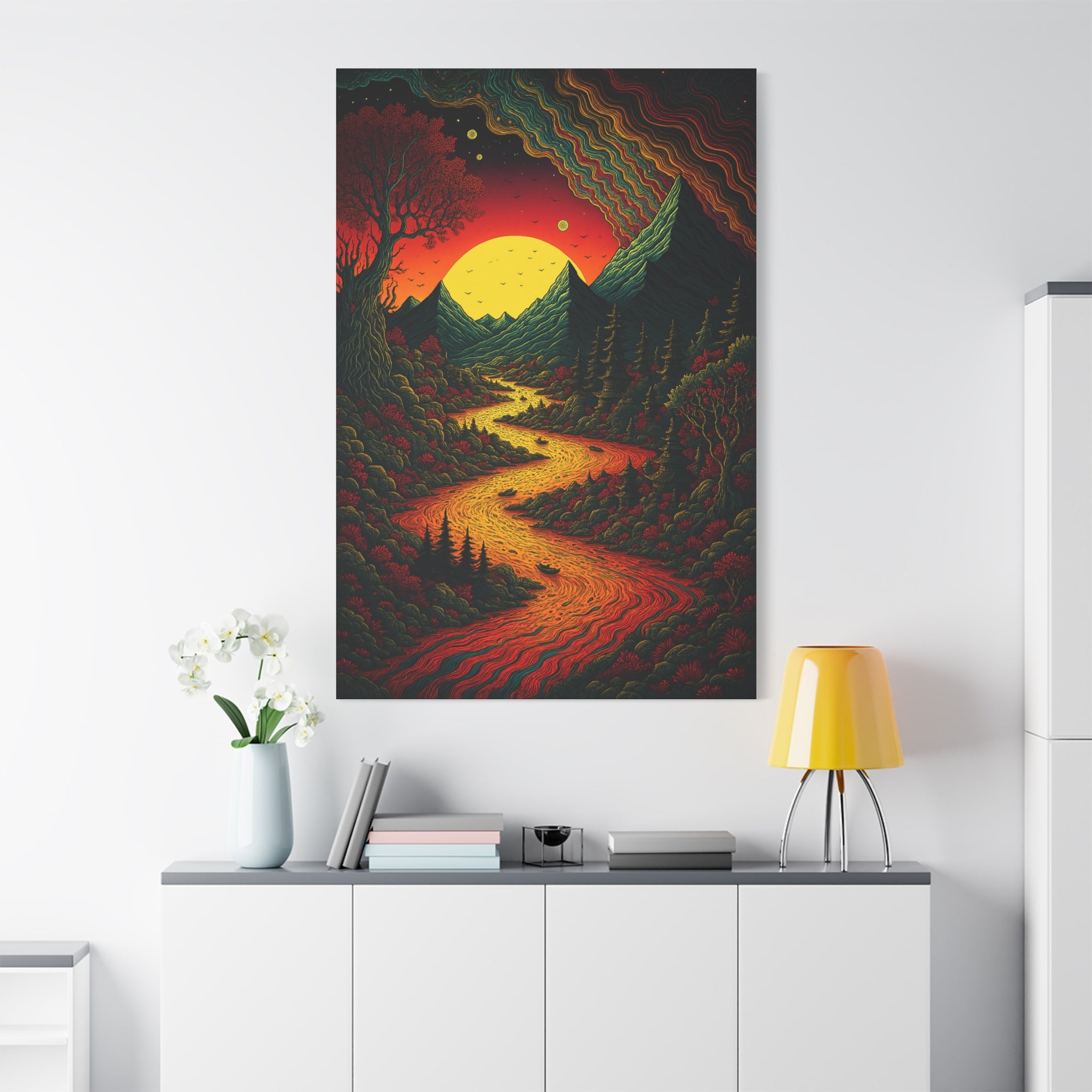 Trippy Sunset River Canvas Wall Art
