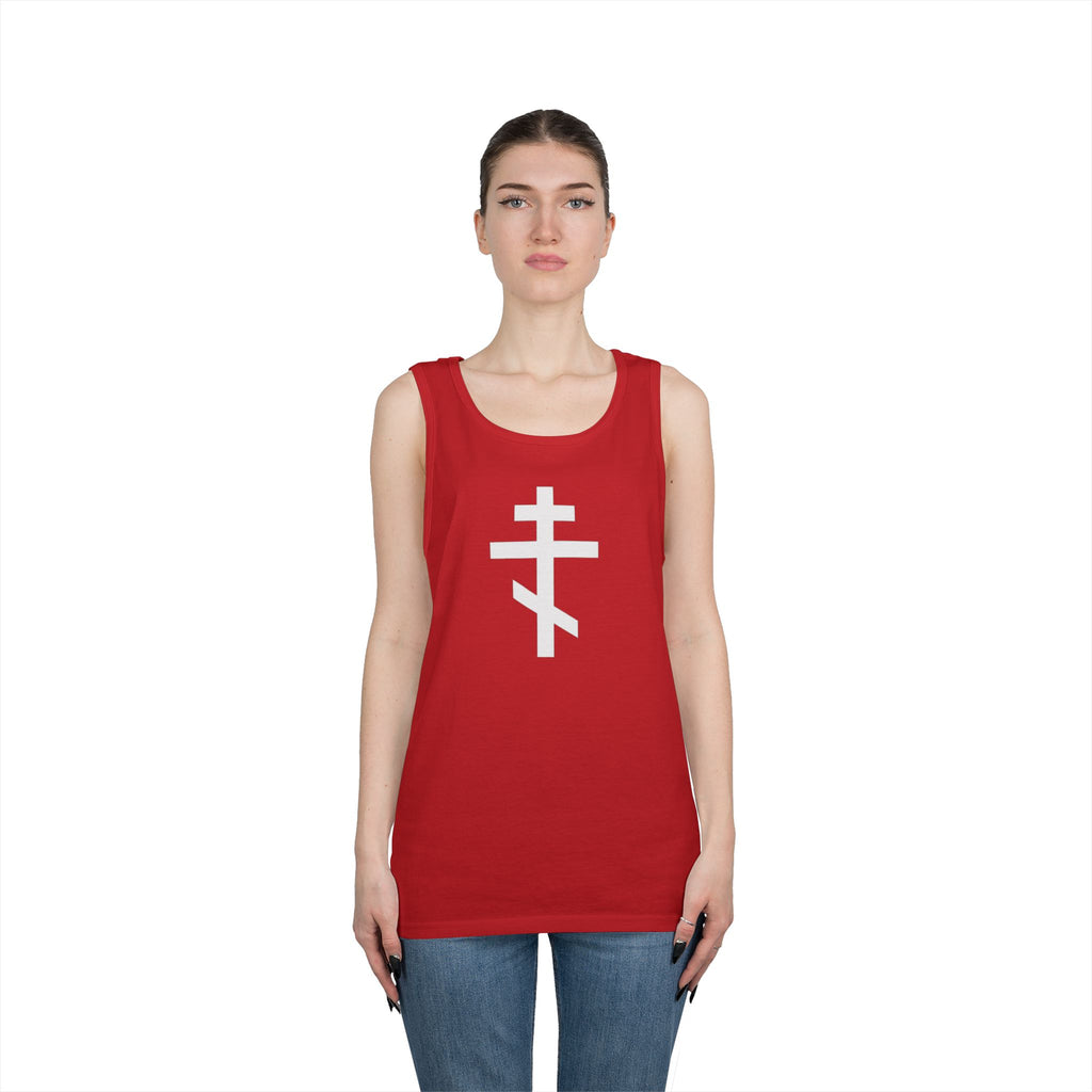 Crucifix White Unisex Heavy Cotton Tank Top with Cross Design