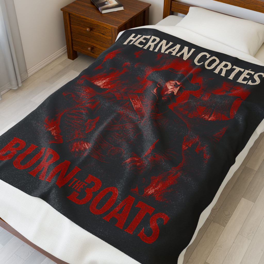 Hernan Cortes Burn the Boats Velveteen Decorative Plush Blanket