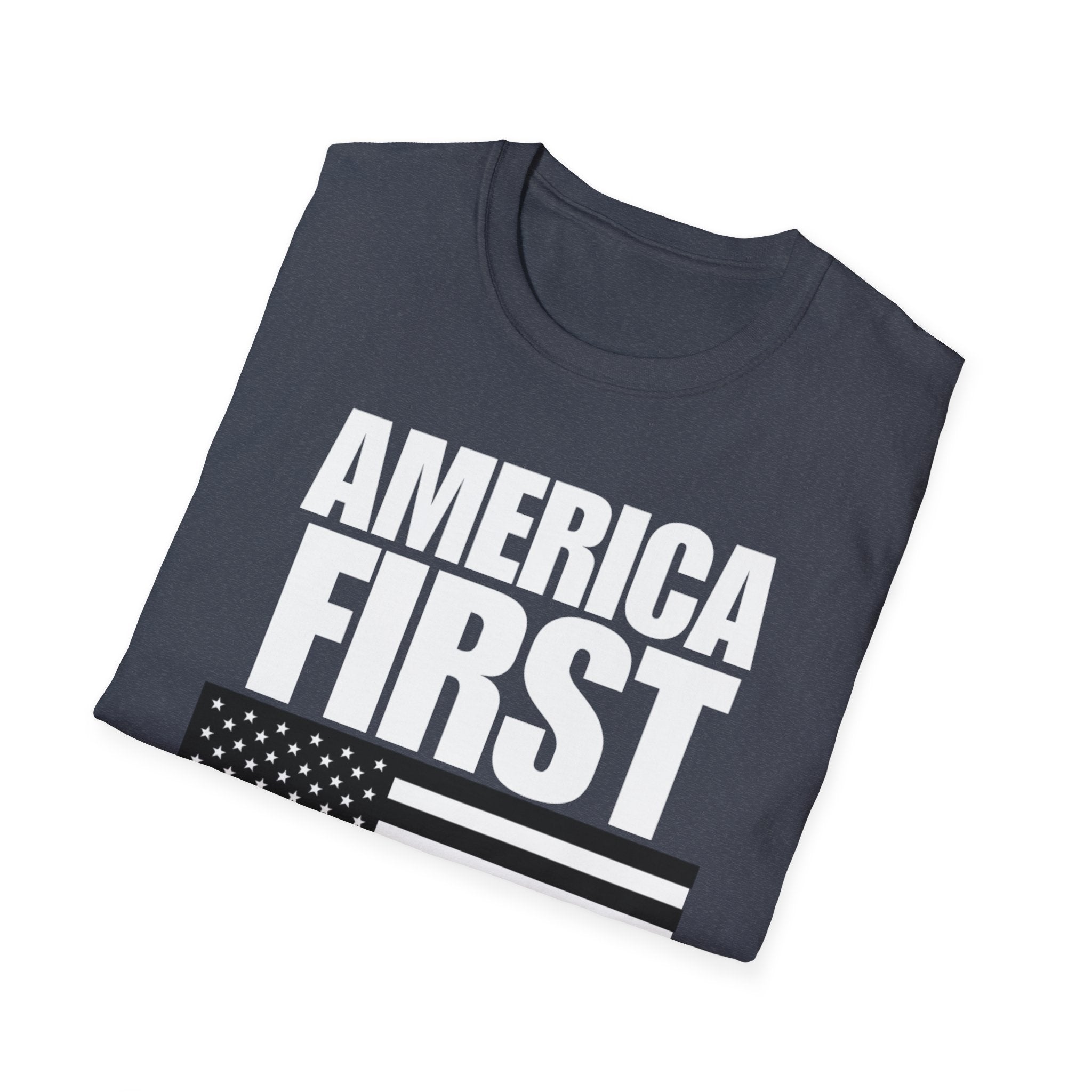 America First Black and White American Flag Softstyle Cotton Shirt T-Shirt
