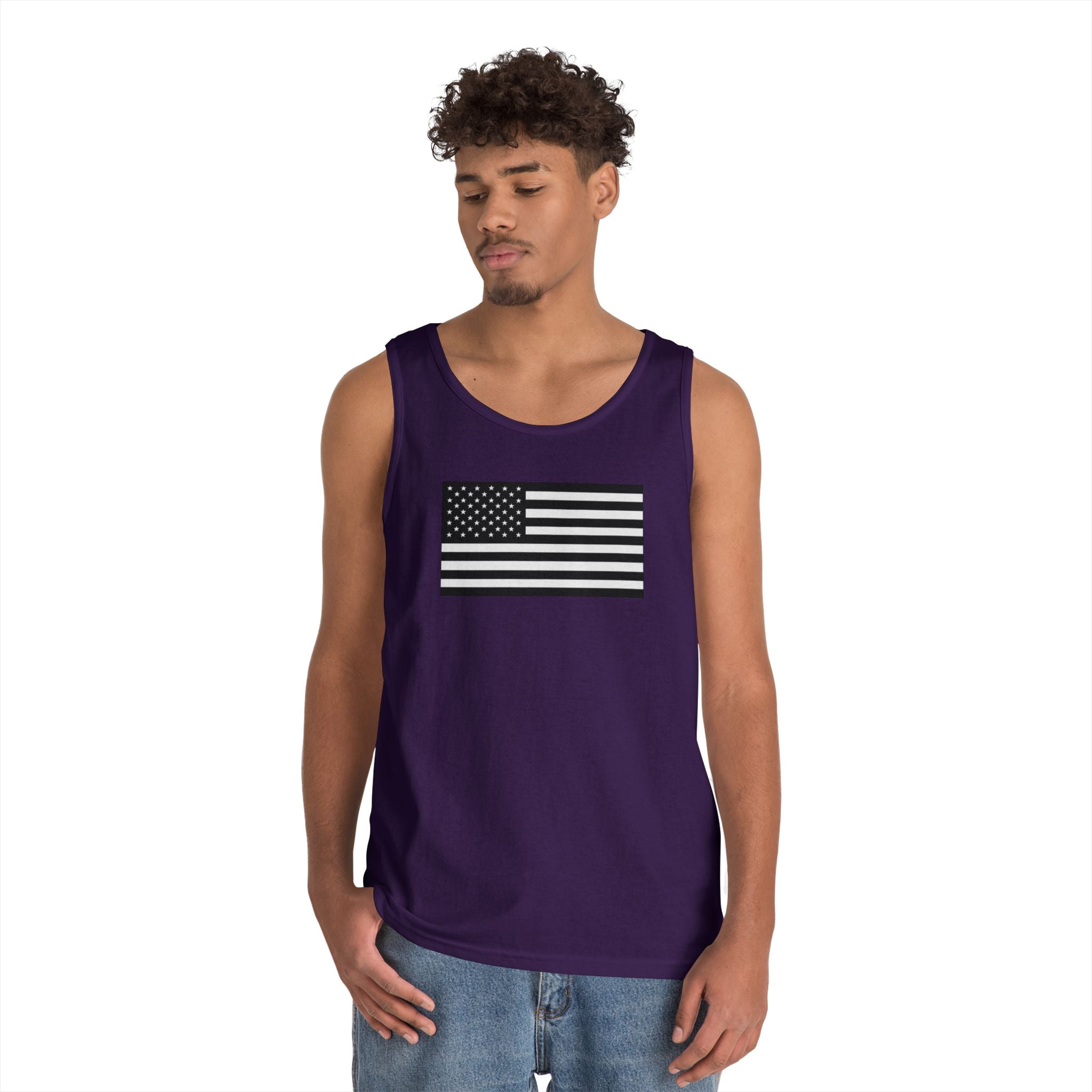 Black and White American Flag Heavy Cotton Tank Top