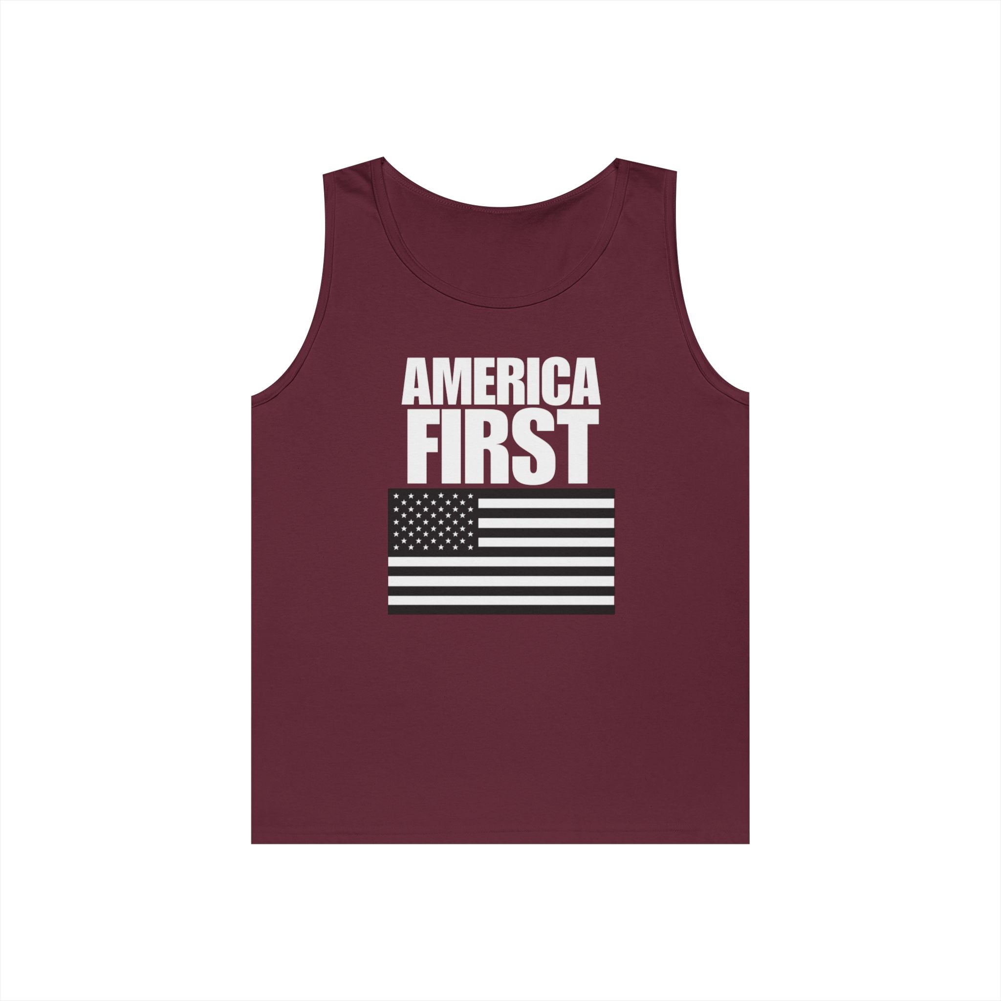 America First Black and White American Flag Heavy Cotton Tank Top