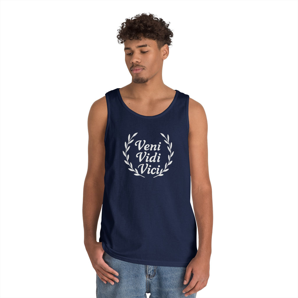 Veni Vidi Vici White Text Unisex Heavy Cotton Tank Top