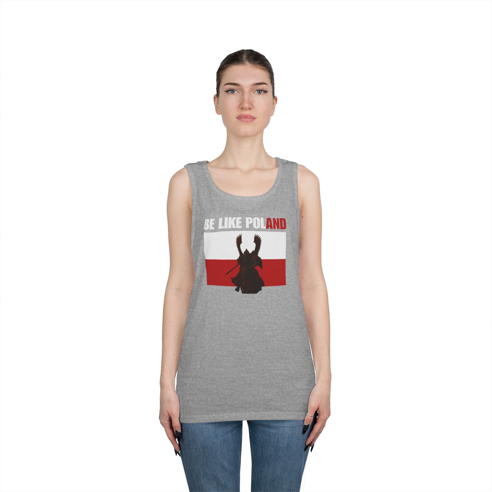 Be Like Poland Winged Hussar Front, Polis Eagle Cross Back Heavy Cotton Tank Top