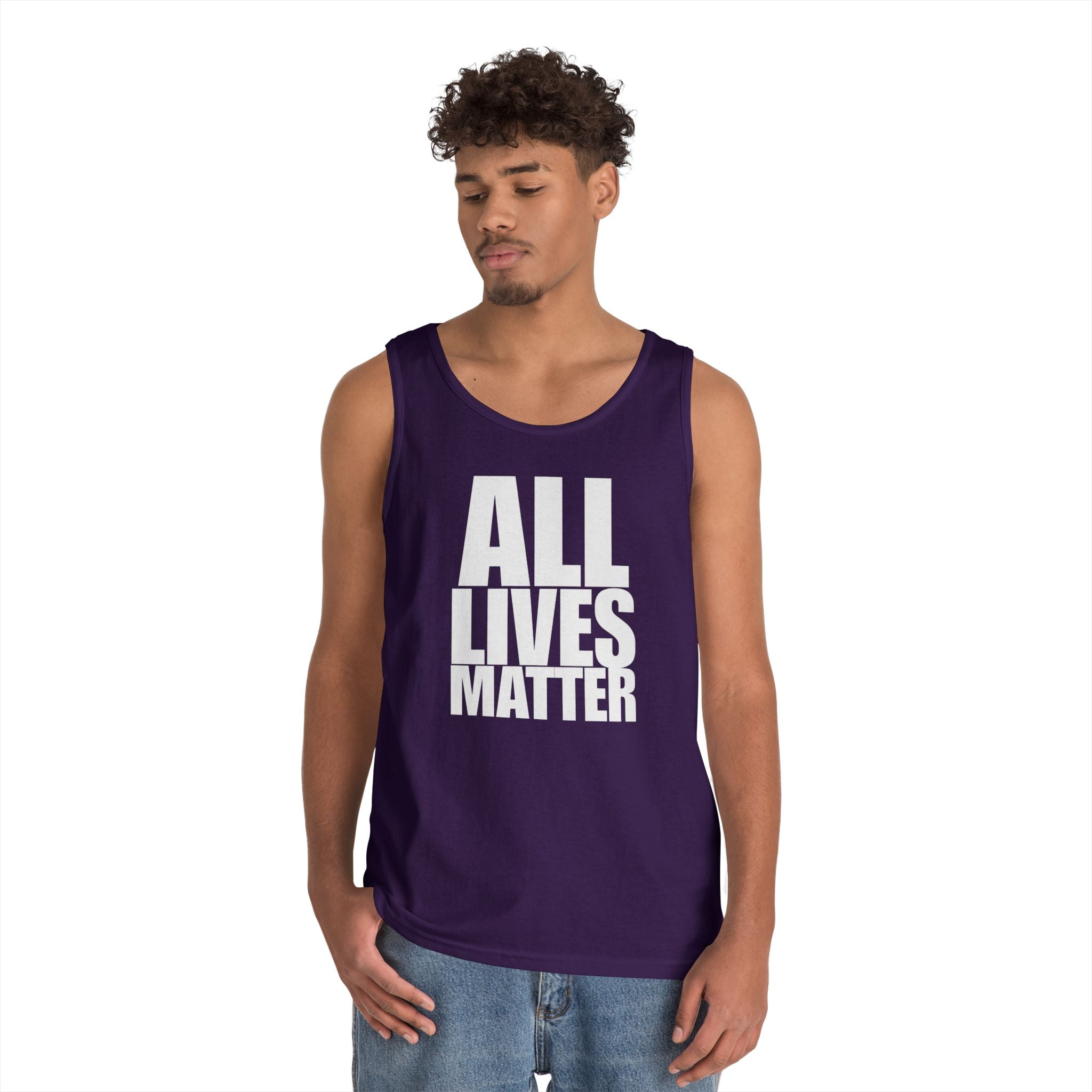 All Lives Matter White Text Heavy Cotton Tank Top