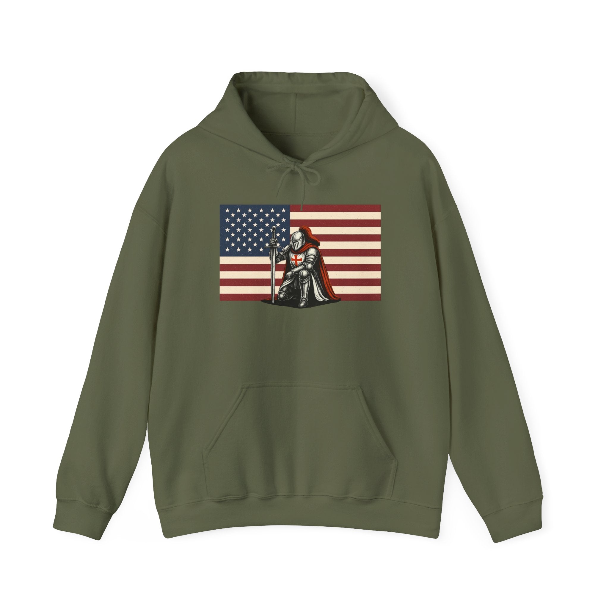 American Crusader Graphic Pull Over Hoodie Sweatshirt