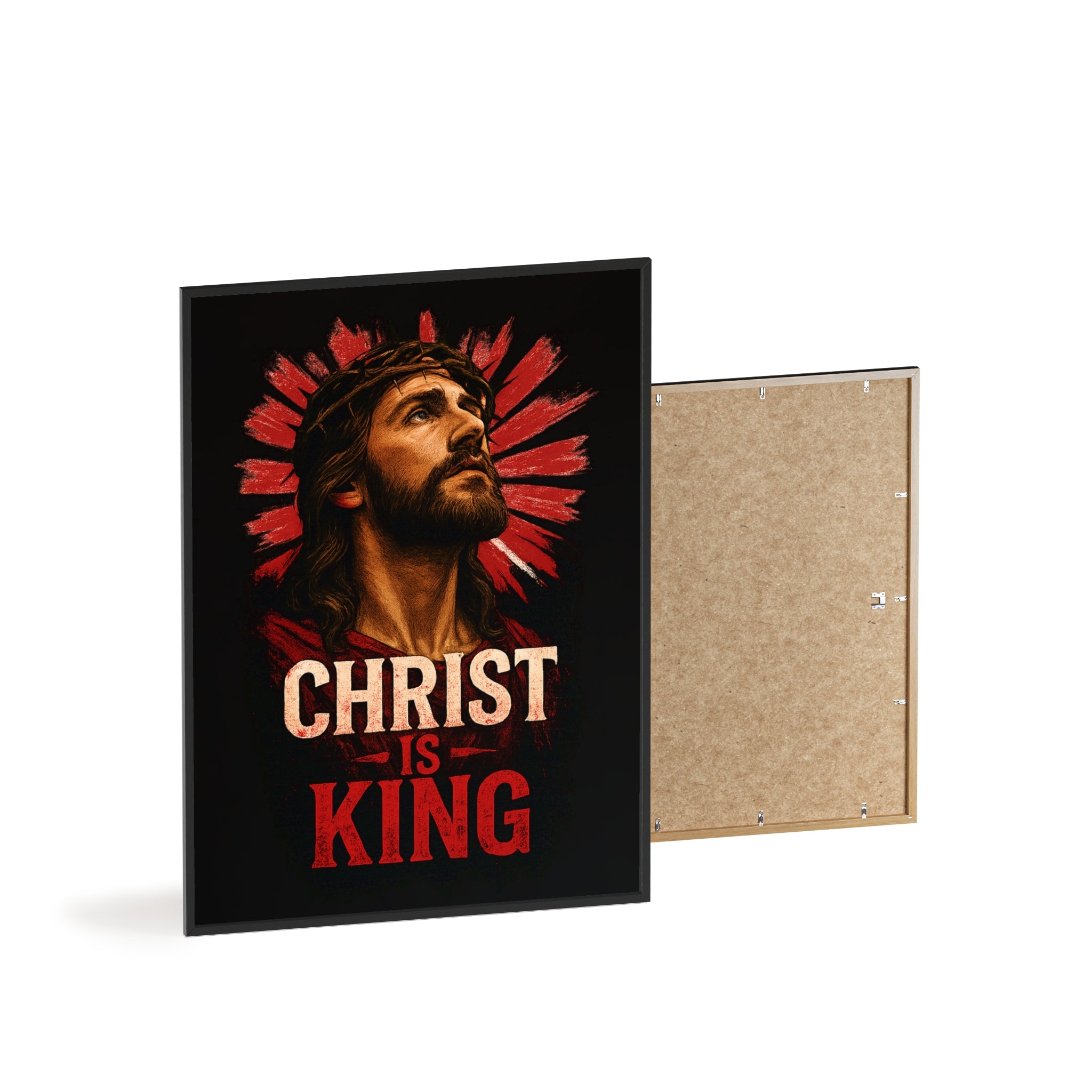 Christ is King Religious Art Poster with Wooden Frame, Faith Wall Decor