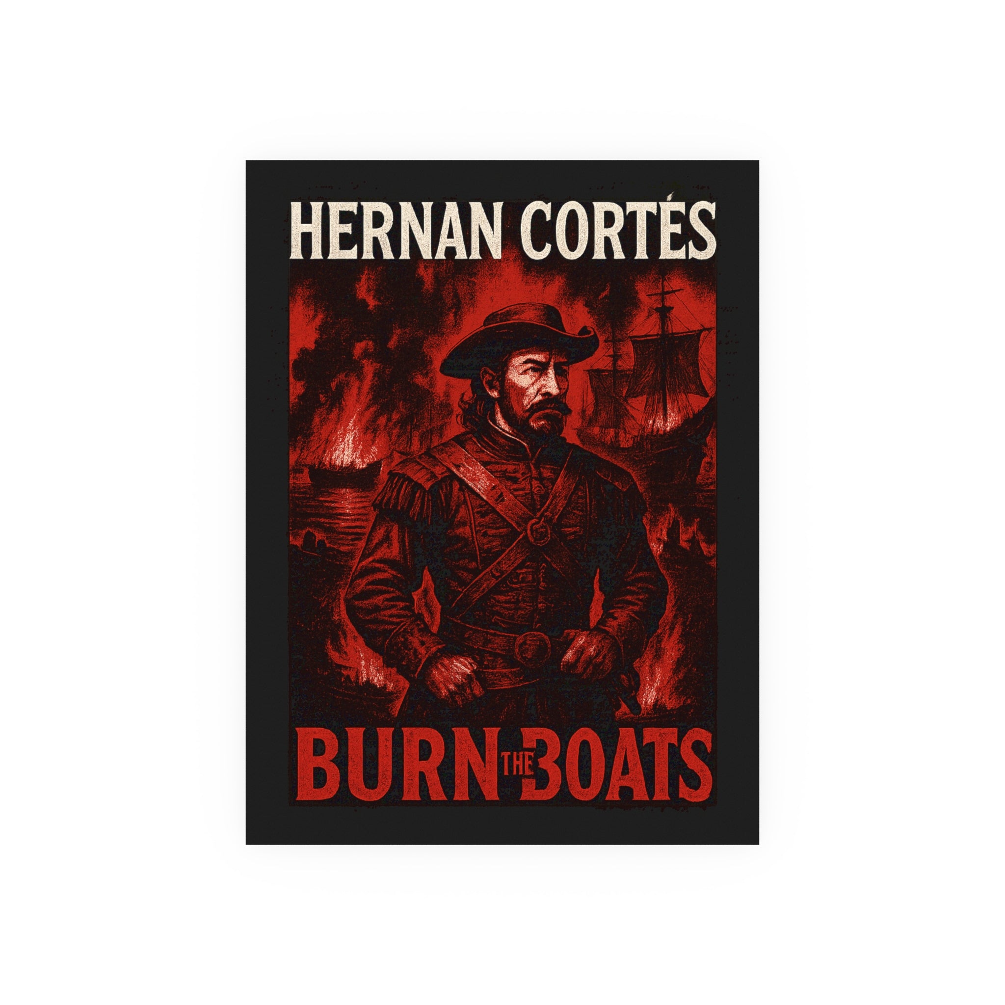 Hernán Cortés Vintage Poster, Historical Art Print, Wall Decor, Burn the Boats