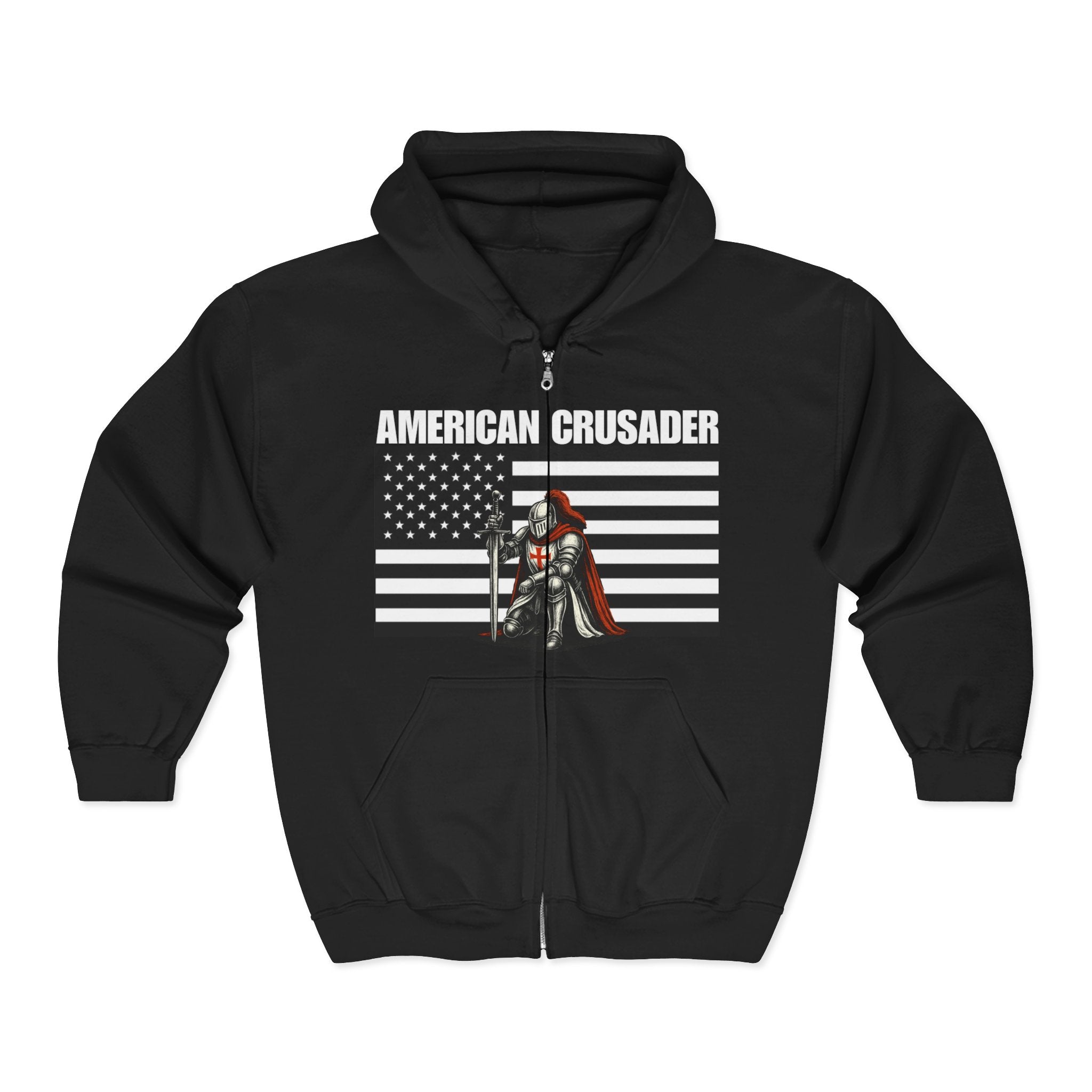American Crusader Alt Black and White Design Full Zip Up Hoodie