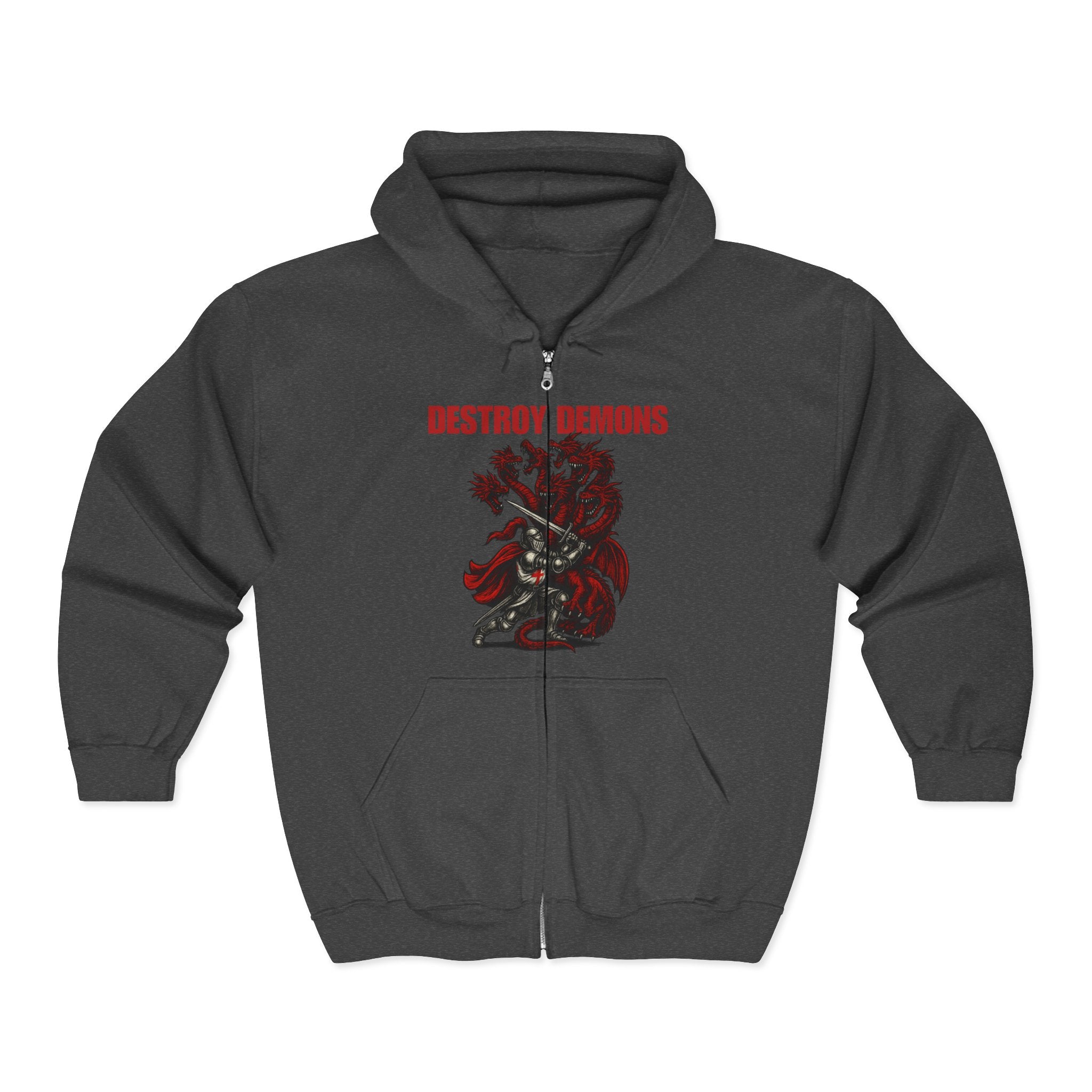 Destroy Demons Crusader Knight vs Dragon Zip Up Hoodie