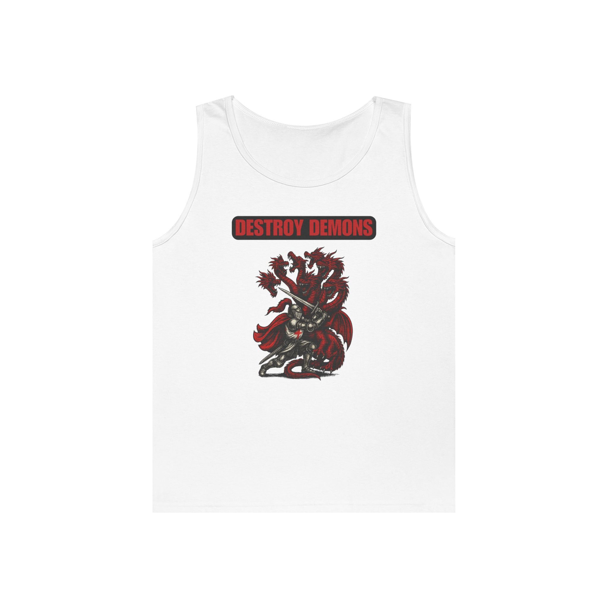 Destroy Demons Crusader Knight vs Dragon Heavy Cotton Tank Top