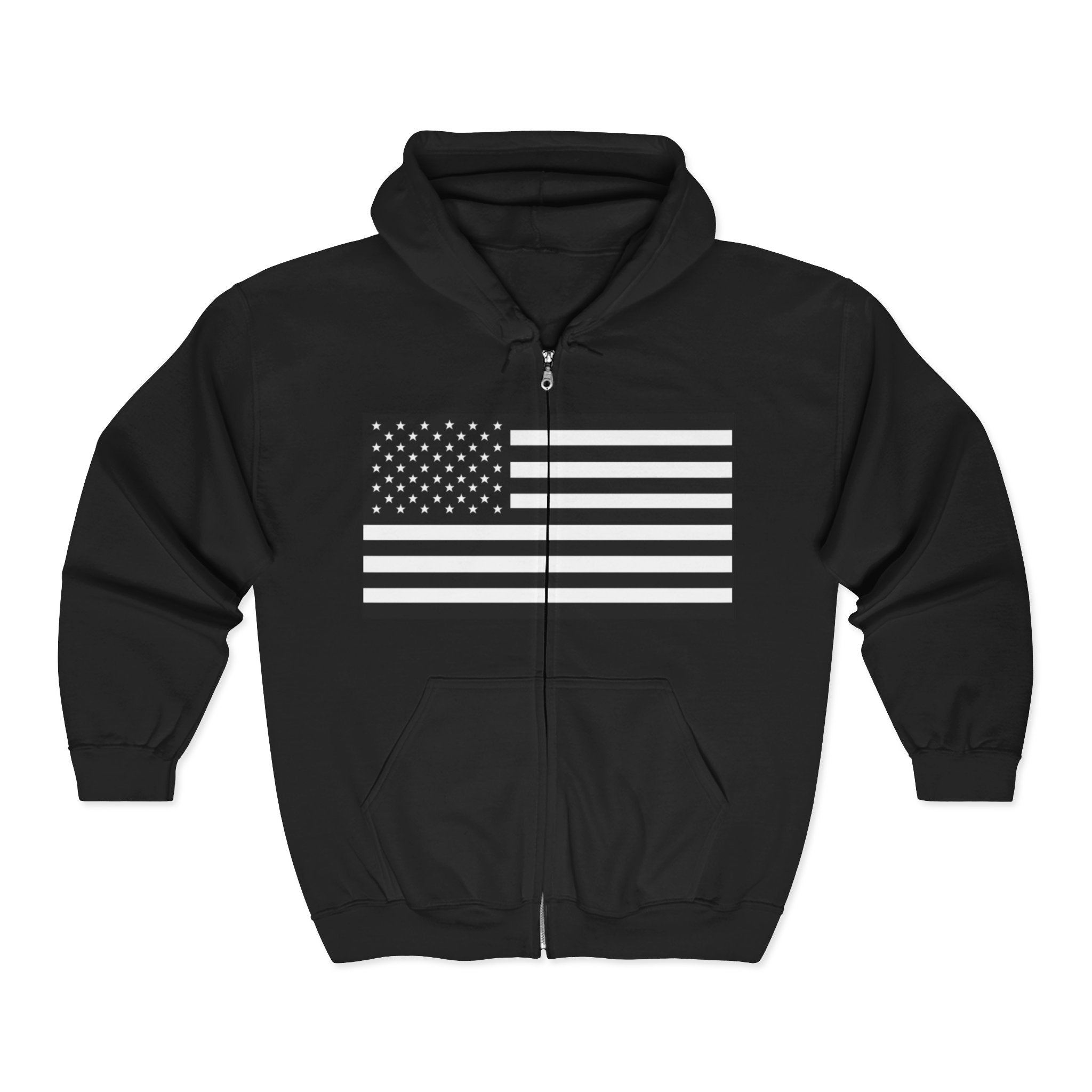 American Flag Black and White Graphic Zip Up Hoodie Sweatshirt
