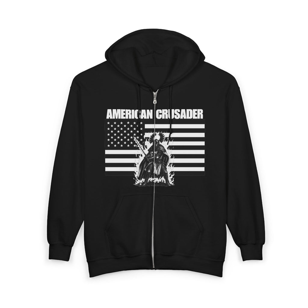 American Crusader Black and White Aura Full Zip Up Hoodie Sweatshirt