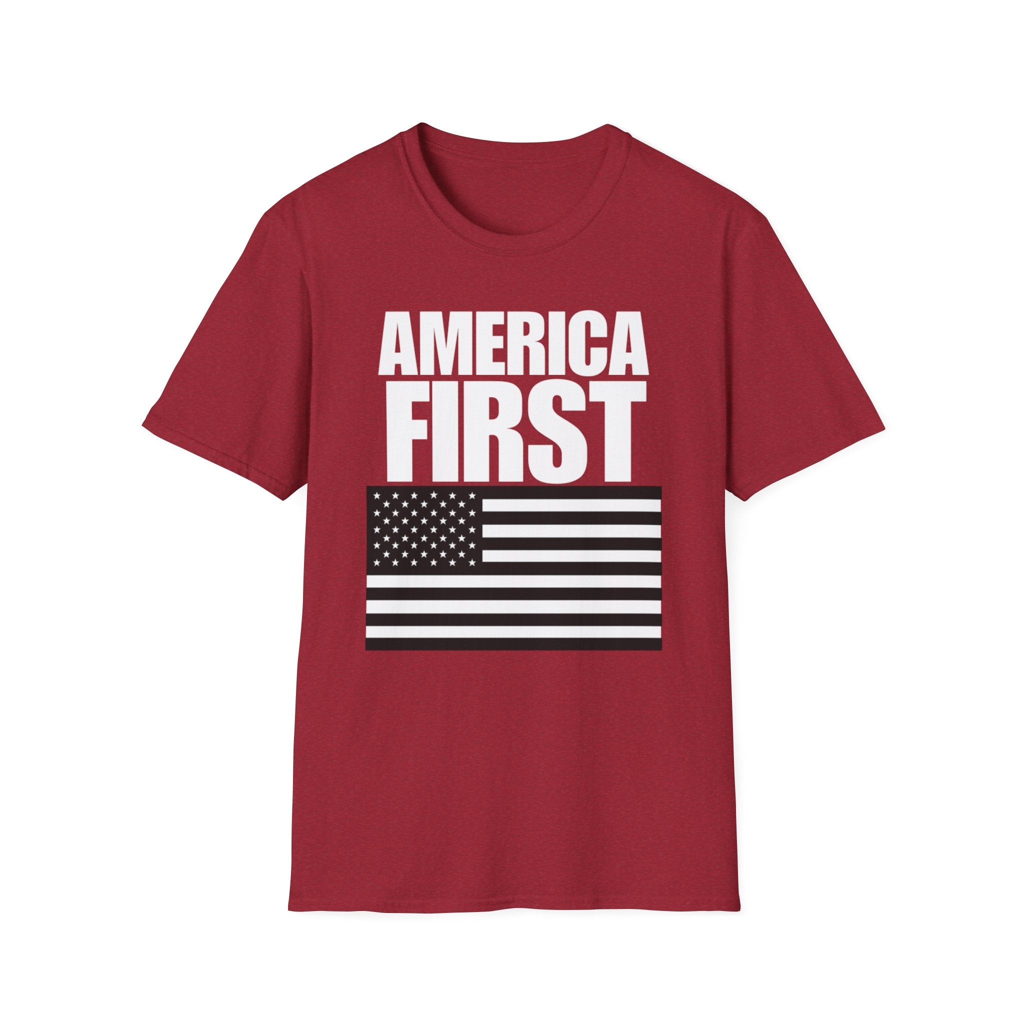America First Black and White American Flag Softstyle Cotton Shirt T-Shirt