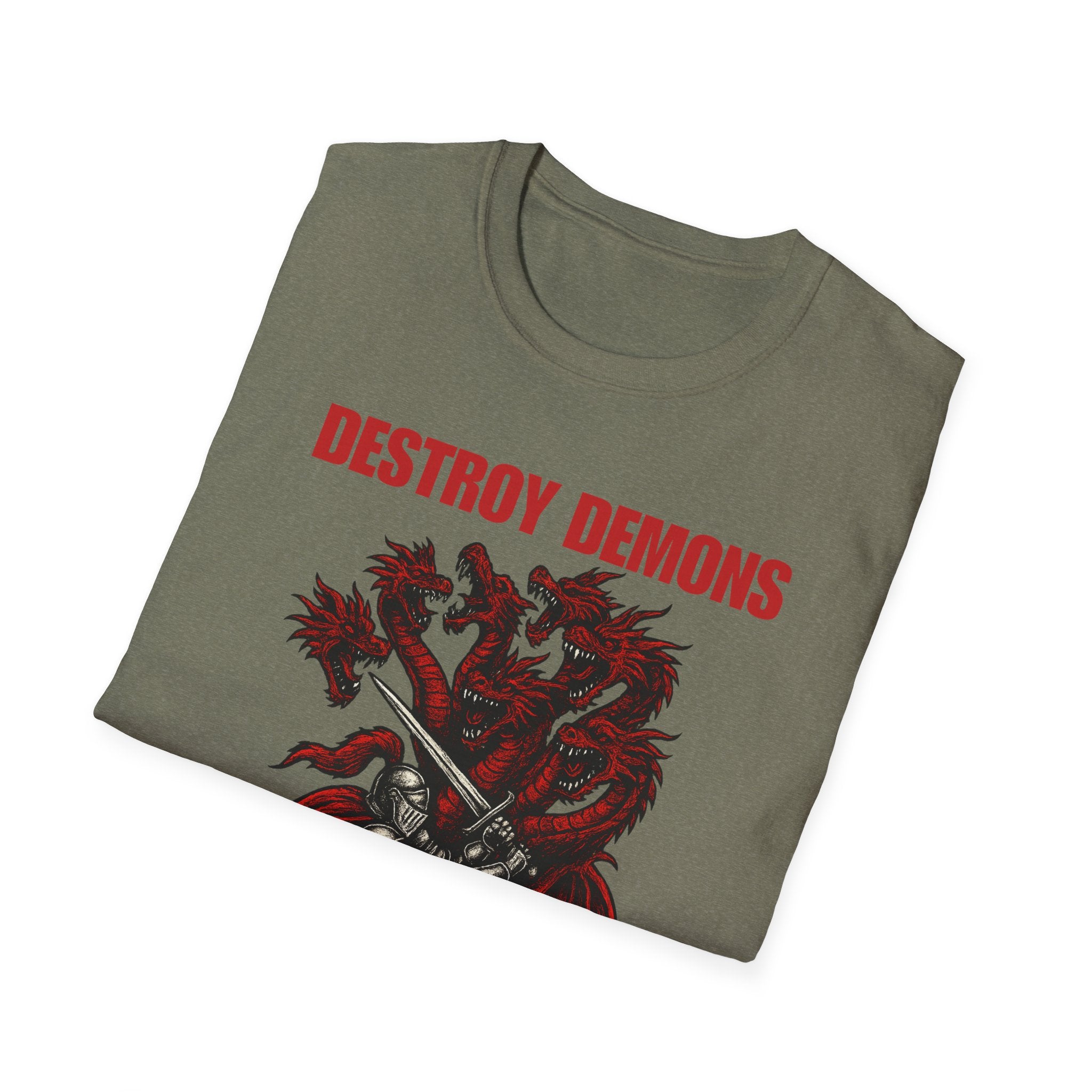 Destroy Demons Crusader Knight vs Dragon  Softstyle T-Shirt