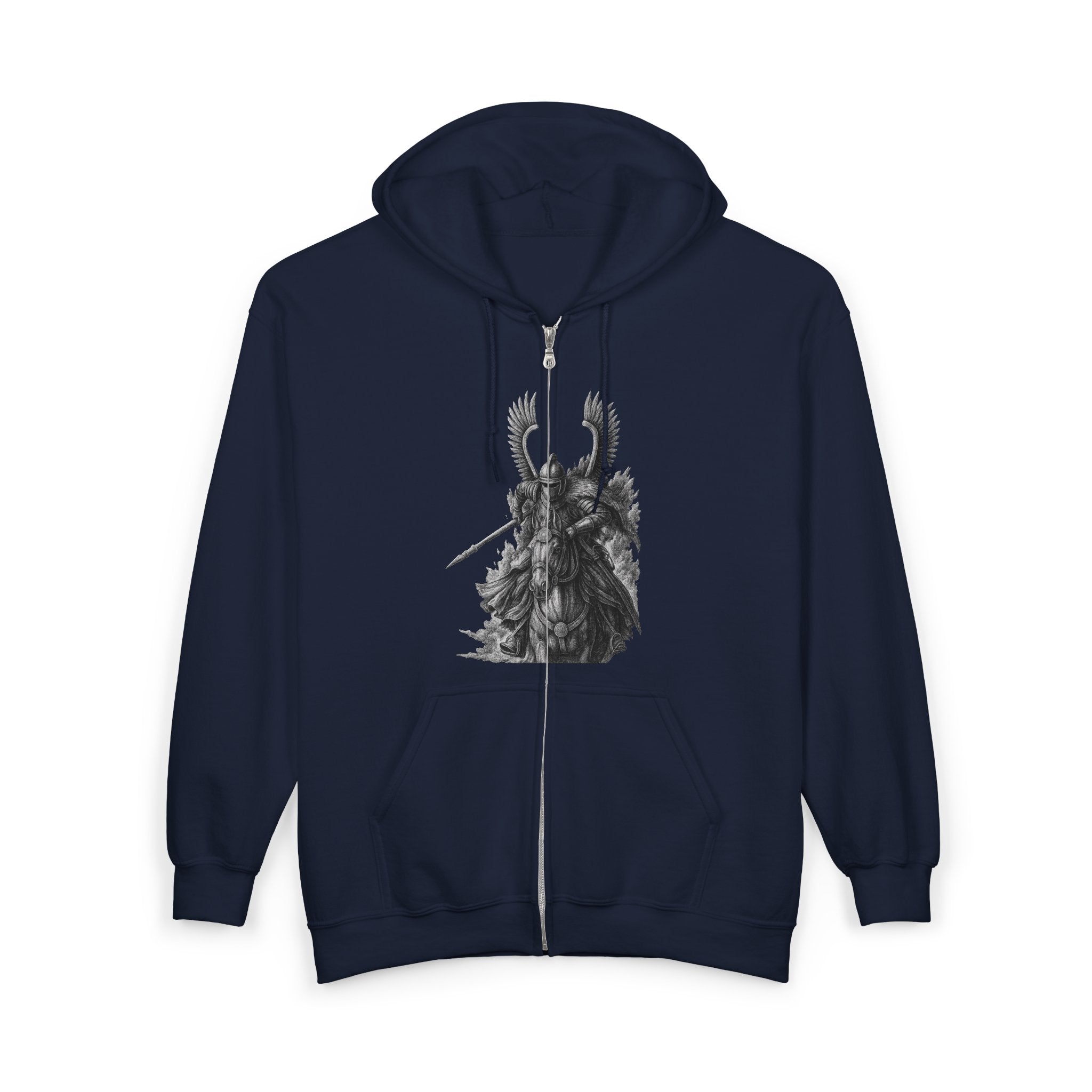 Winged Hussars (Black and White Graphic Only) Unisex Zip Up Hoodie