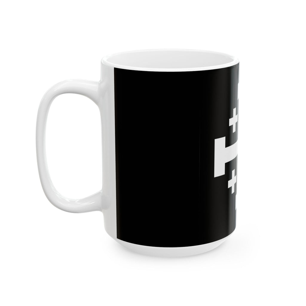 Cross of Jerusalem White Design Black Ceramic Mug